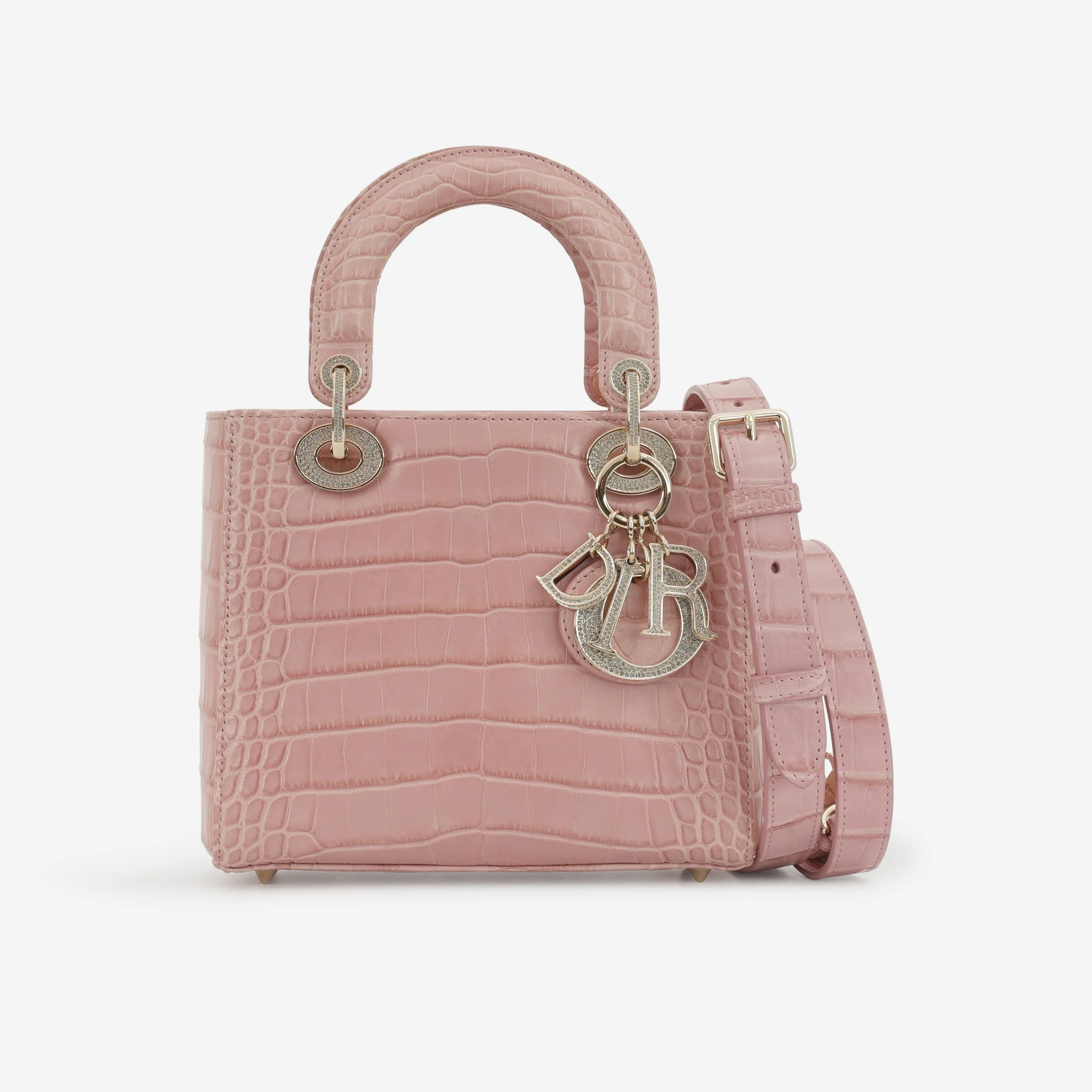 Dior Small Lady Dior - Blush Alligator With Strass | Champagne Gold Hardware - Image 4