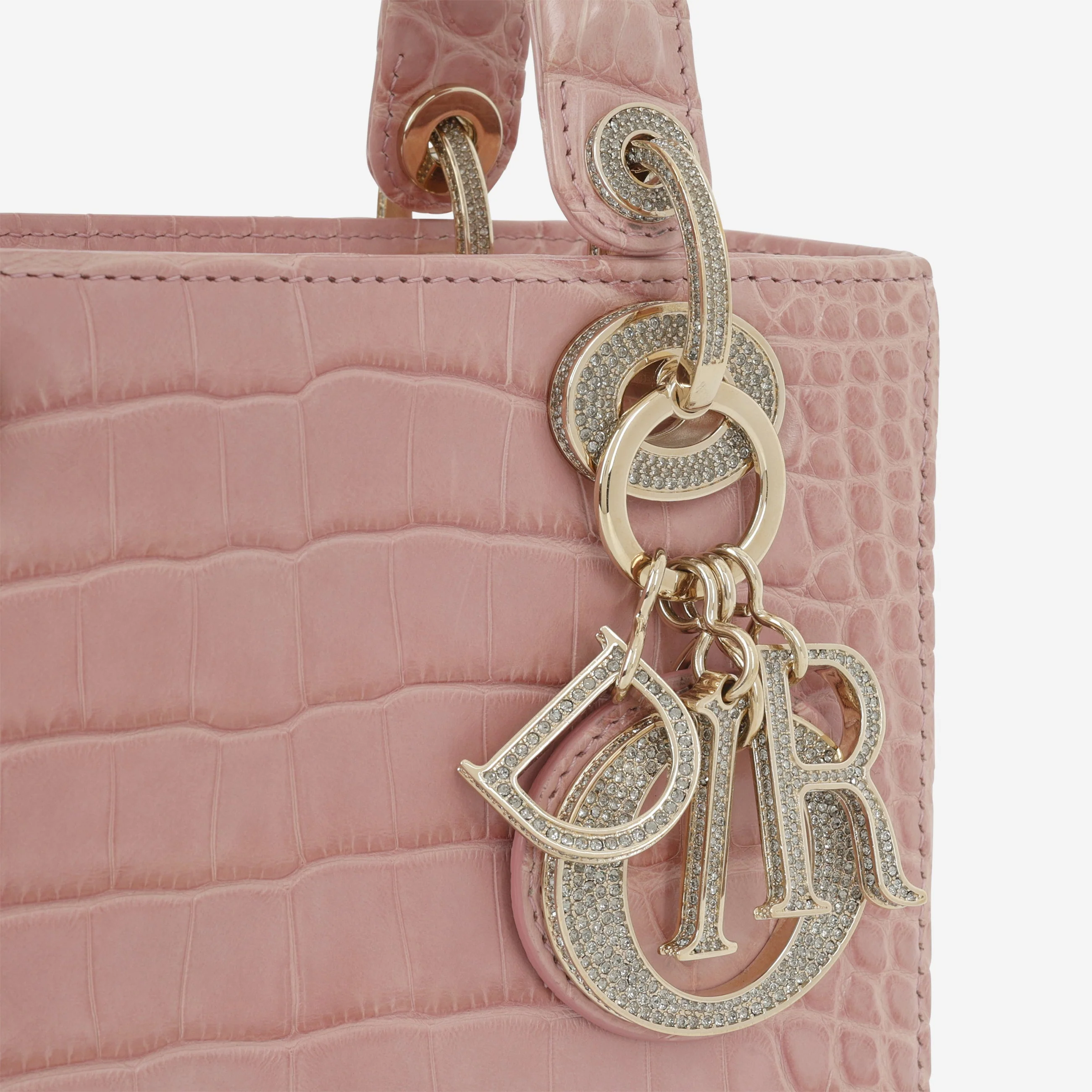 Dior Small Lady Dior - Blush Alligator With Strass | Champagne Gold Hardware - Image 7