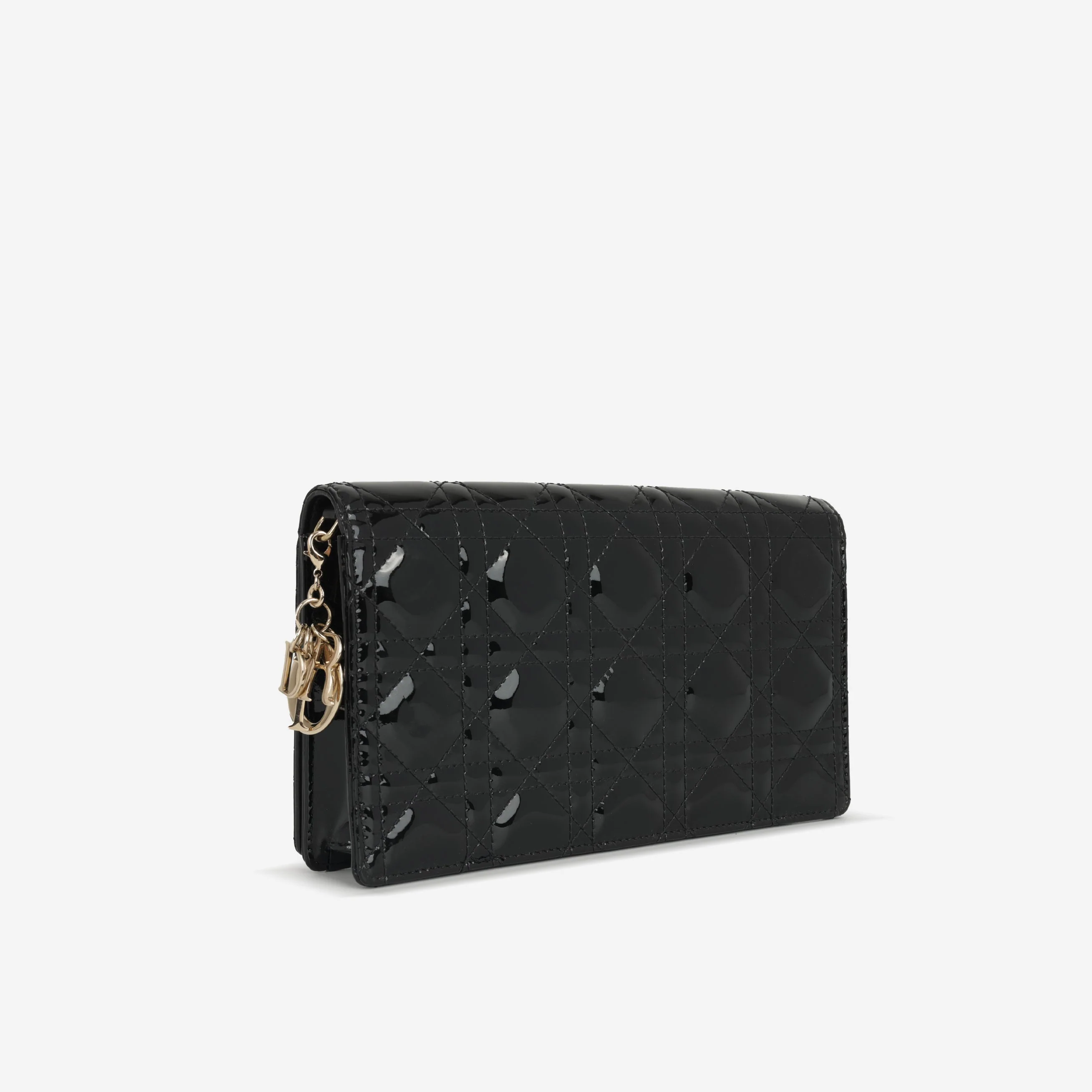 Dior Lady Dior Pouch - Black Patent Cannage | Champagne Gold Hardware - Image 2
