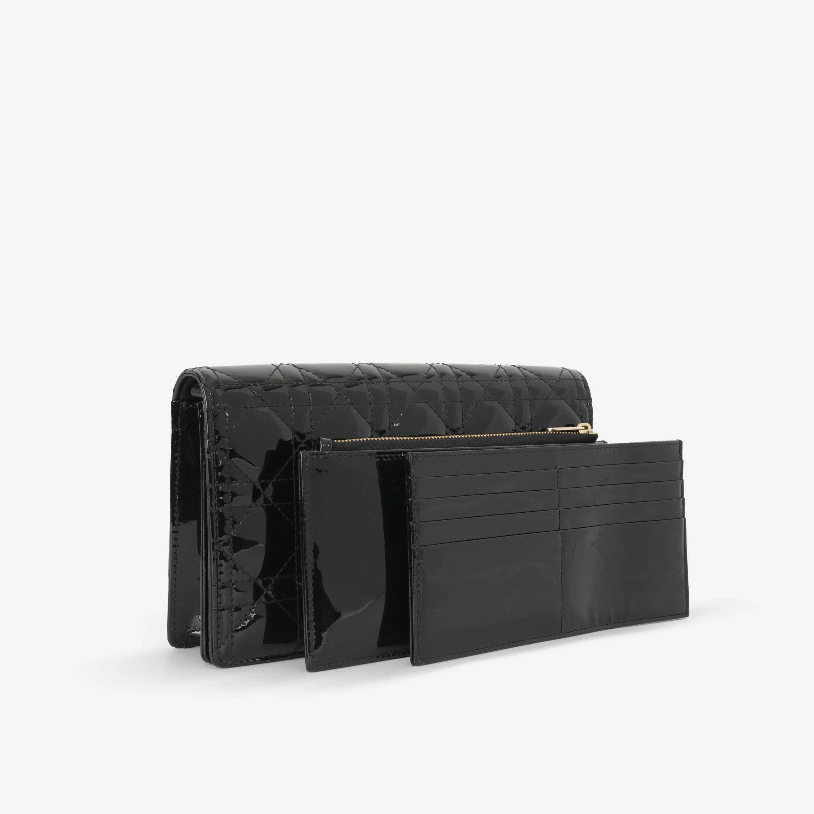 Dior Lady Dior Pouch - Black Patent Cannage | Champagne Gold Hardware - Image 4