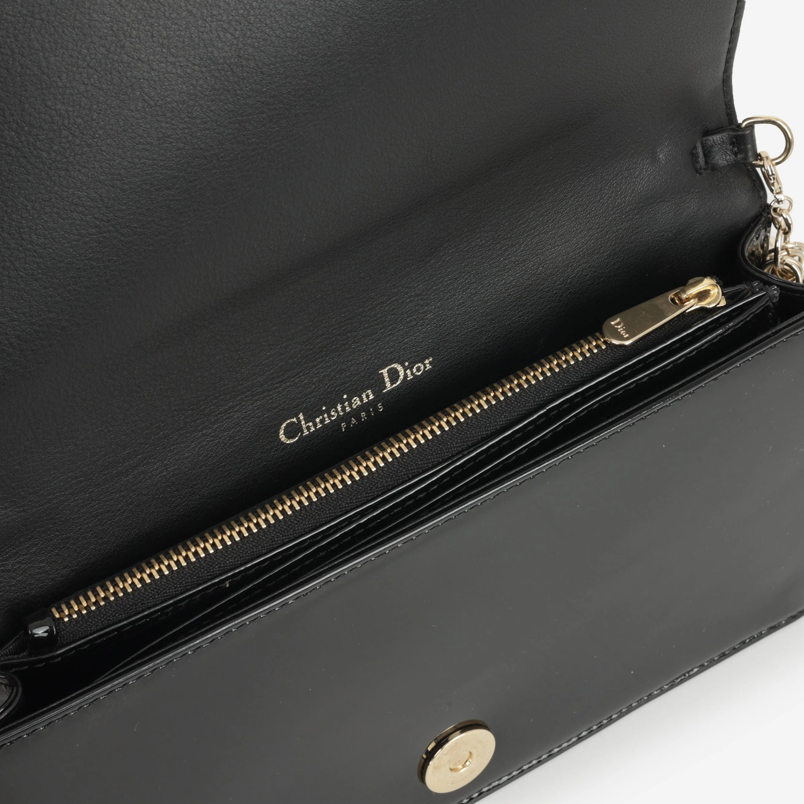 Dior Lady Dior Pouch - Black Patent Cannage | Champagne Gold Hardware - Image 6