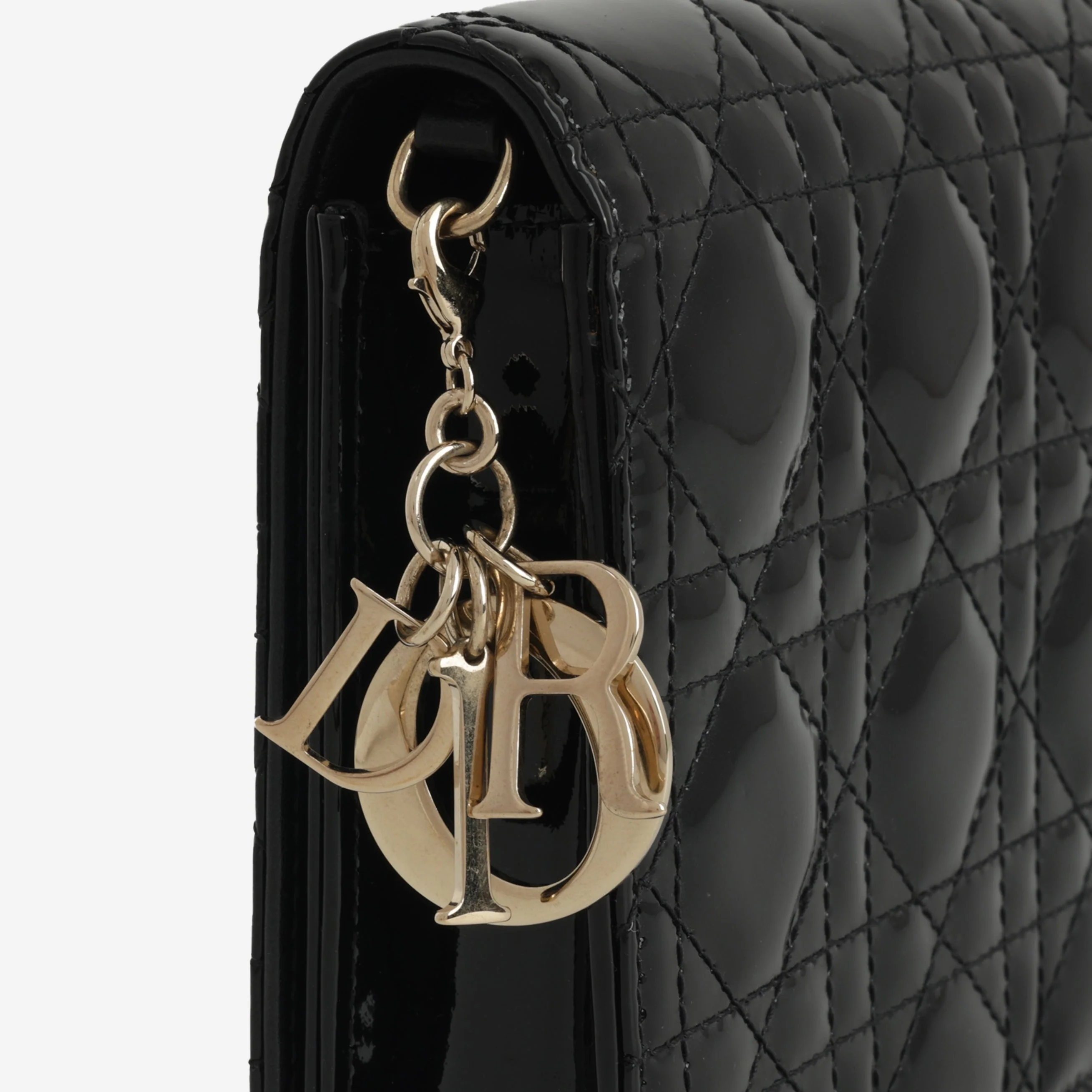 Dior Lady Dior Pouch - Black Patent Cannage | Champagne Gold Hardware - Image 7