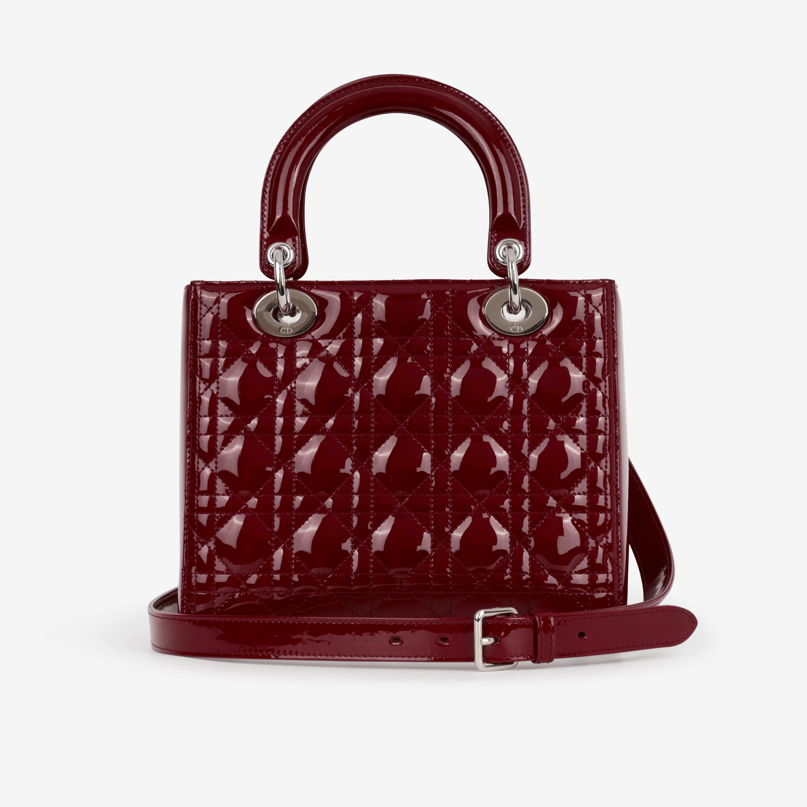 Dior Medium Lady Dior - Cherry Red Patent | Silver Hardware - Image 3