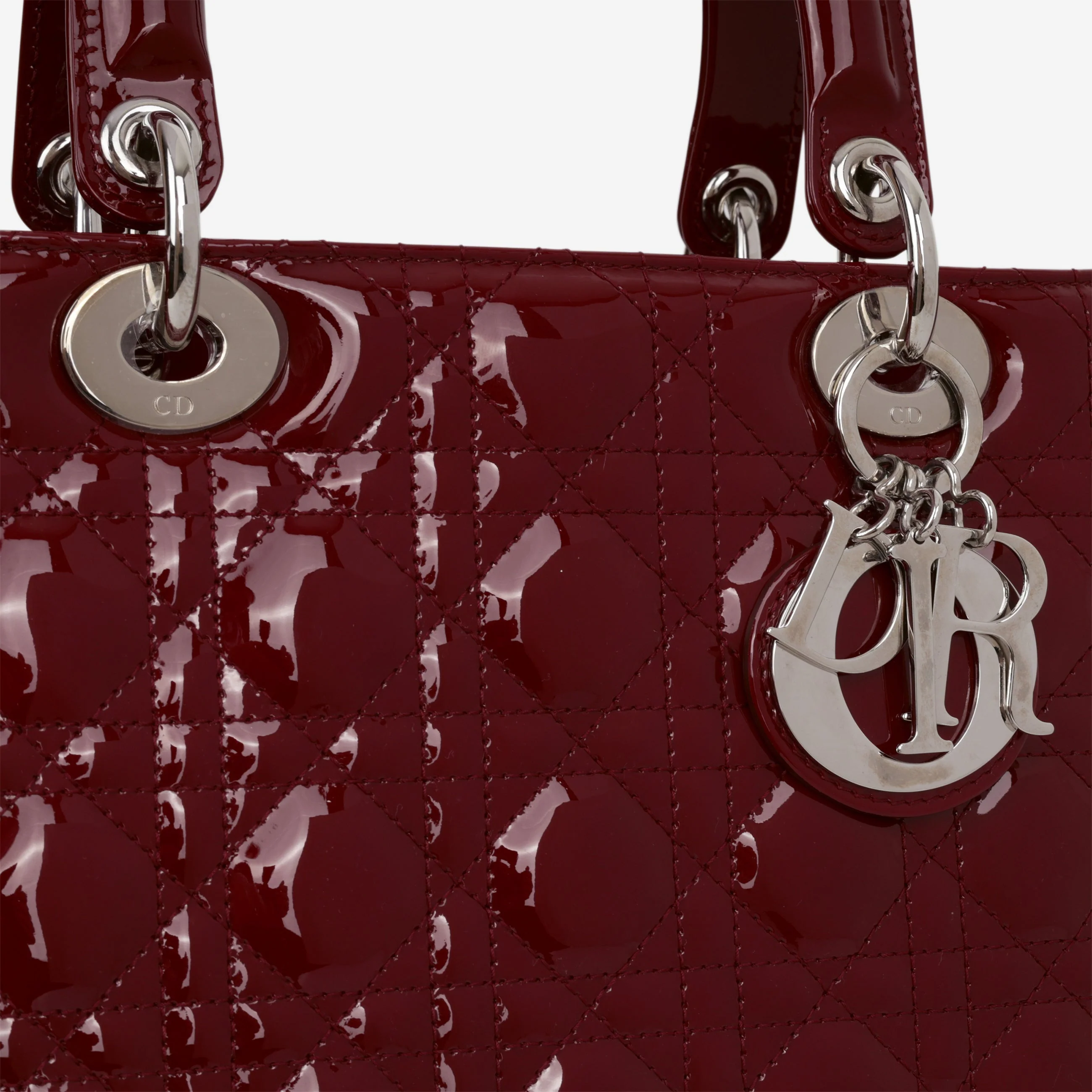 Dior Medium Lady Dior - Cherry Red Patent | Silver Hardware - Image 9