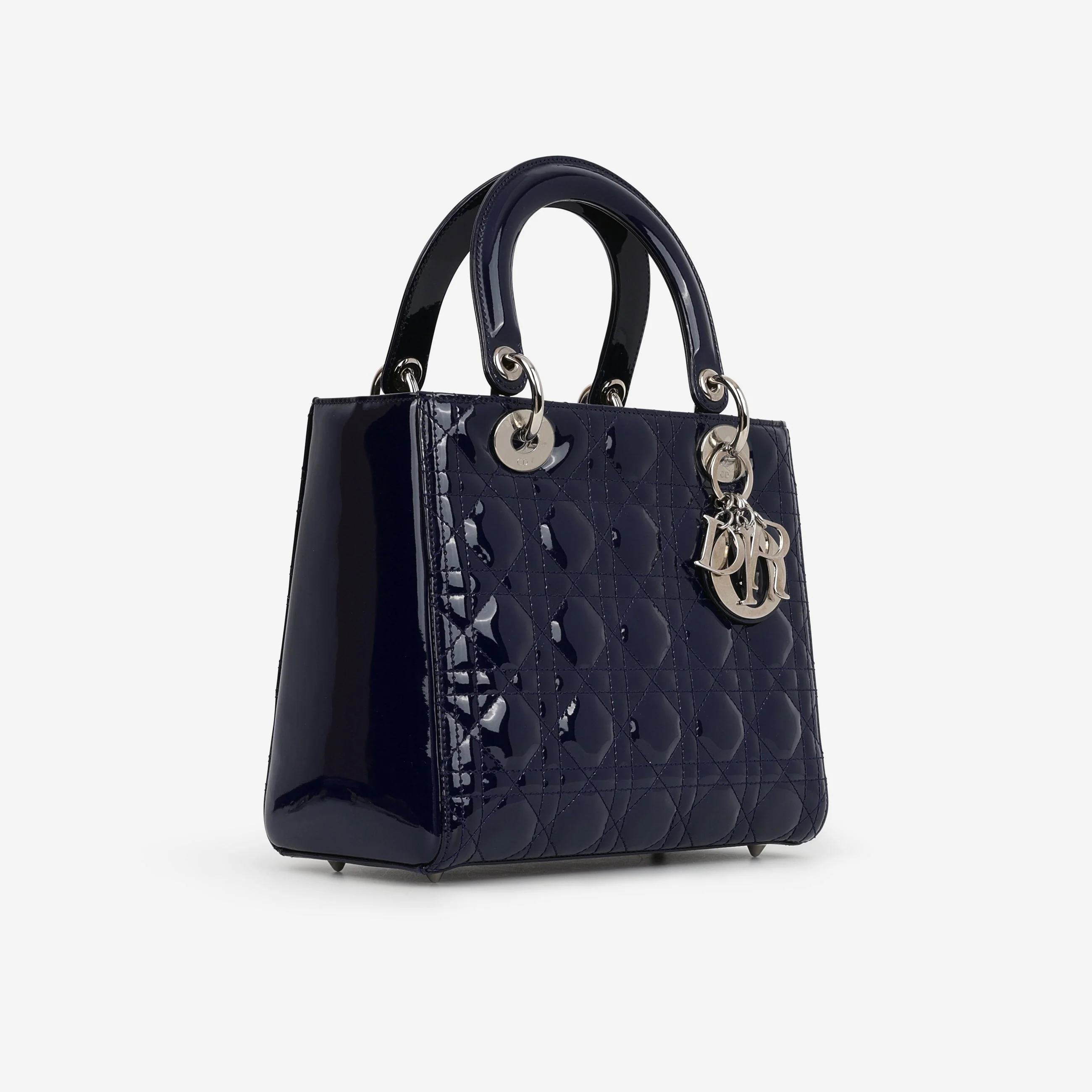 Dior Medium Lady Dior - Navy Patent Calfskin | Silver Hardware - Image 2