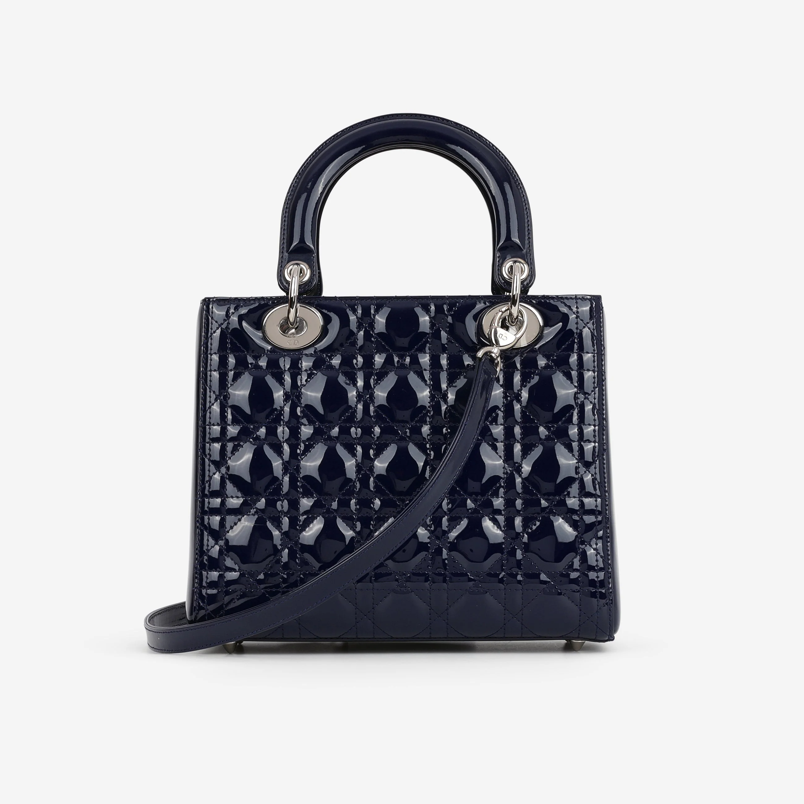 Dior Medium Lady Dior - Navy Patent Calfskin | Silver Hardware - Image 3