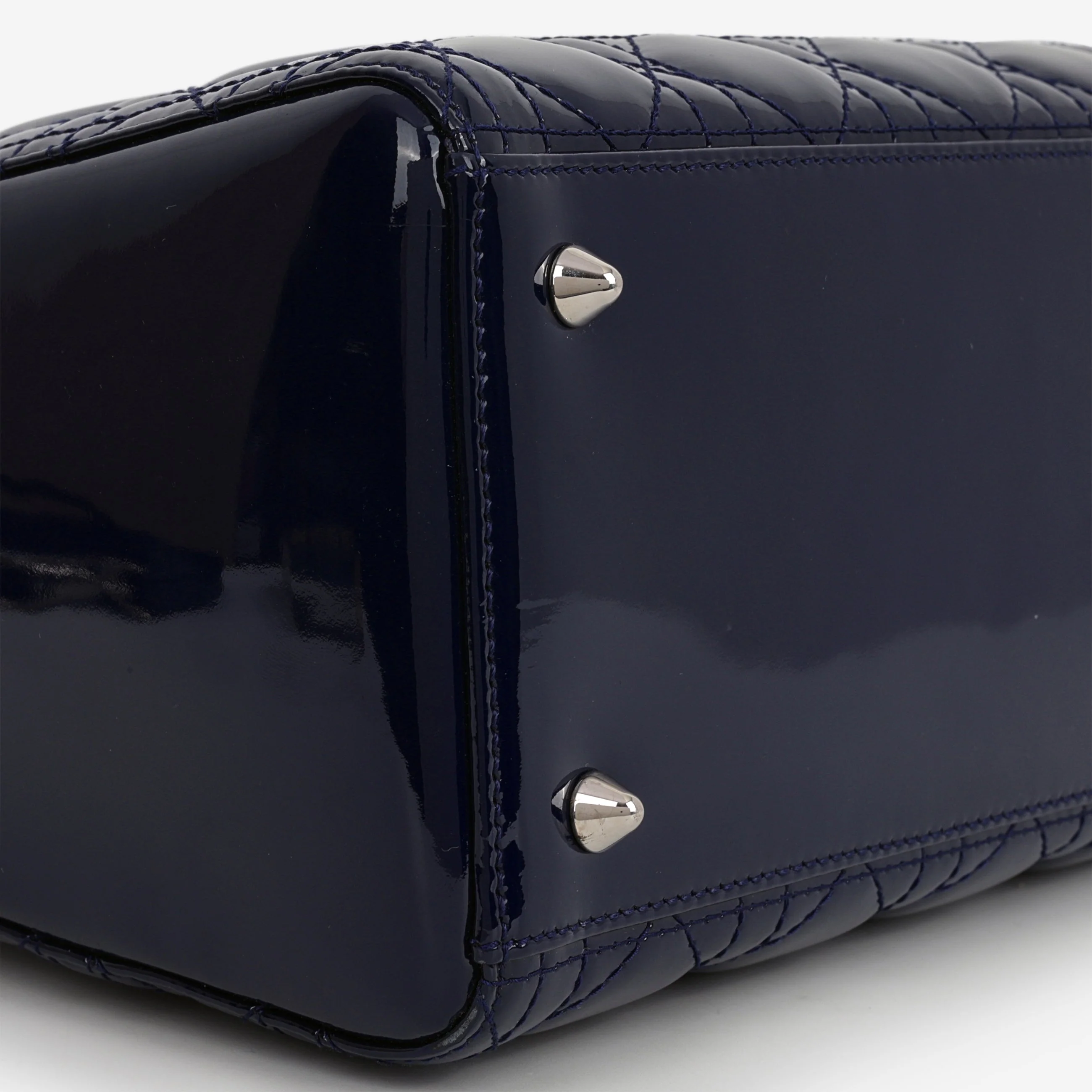 Dior Medium Lady Dior - Navy Patent Calfskin | Silver Hardware - Image 5