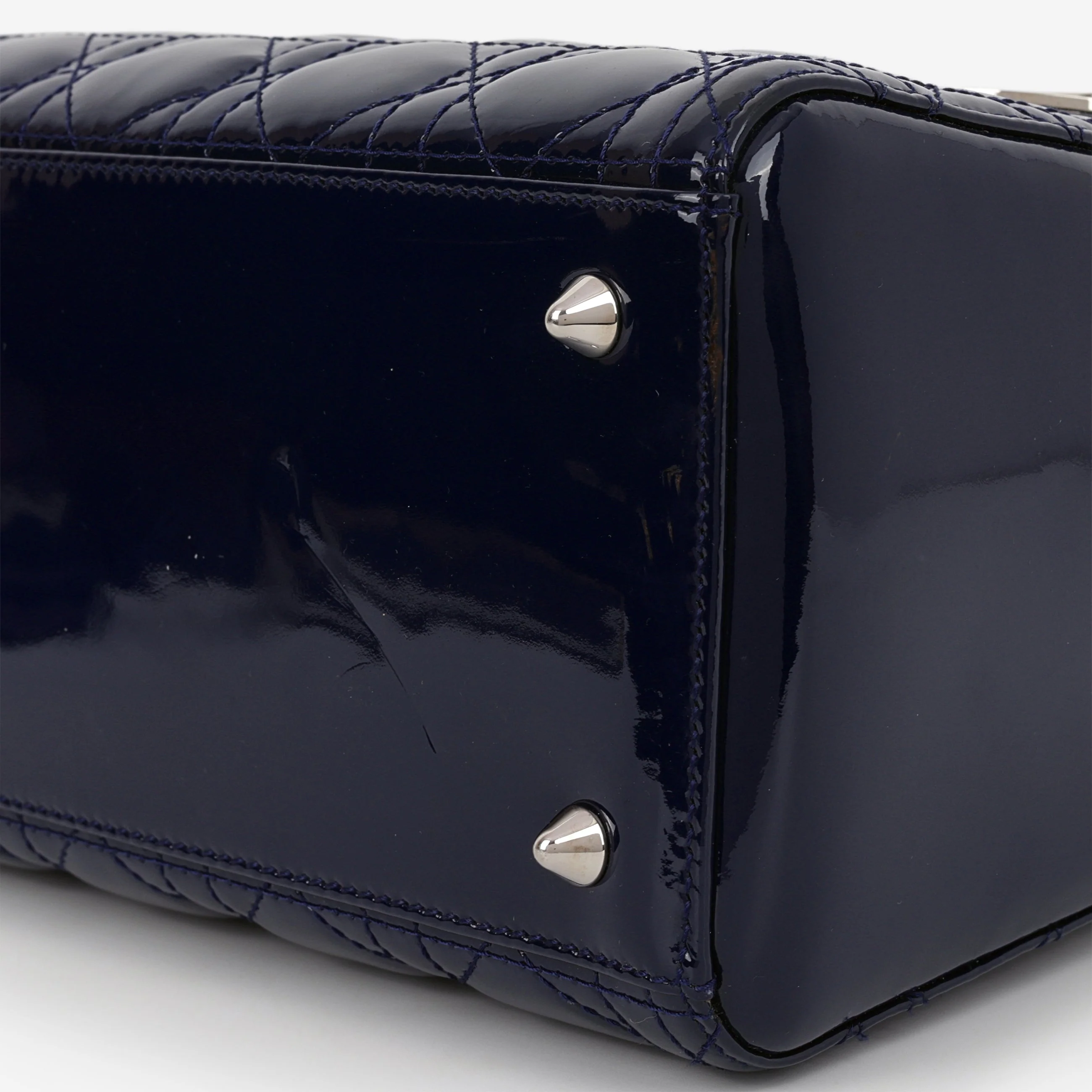 Dior Medium Lady Dior - Navy Patent Calfskin | Silver Hardware - Image 6