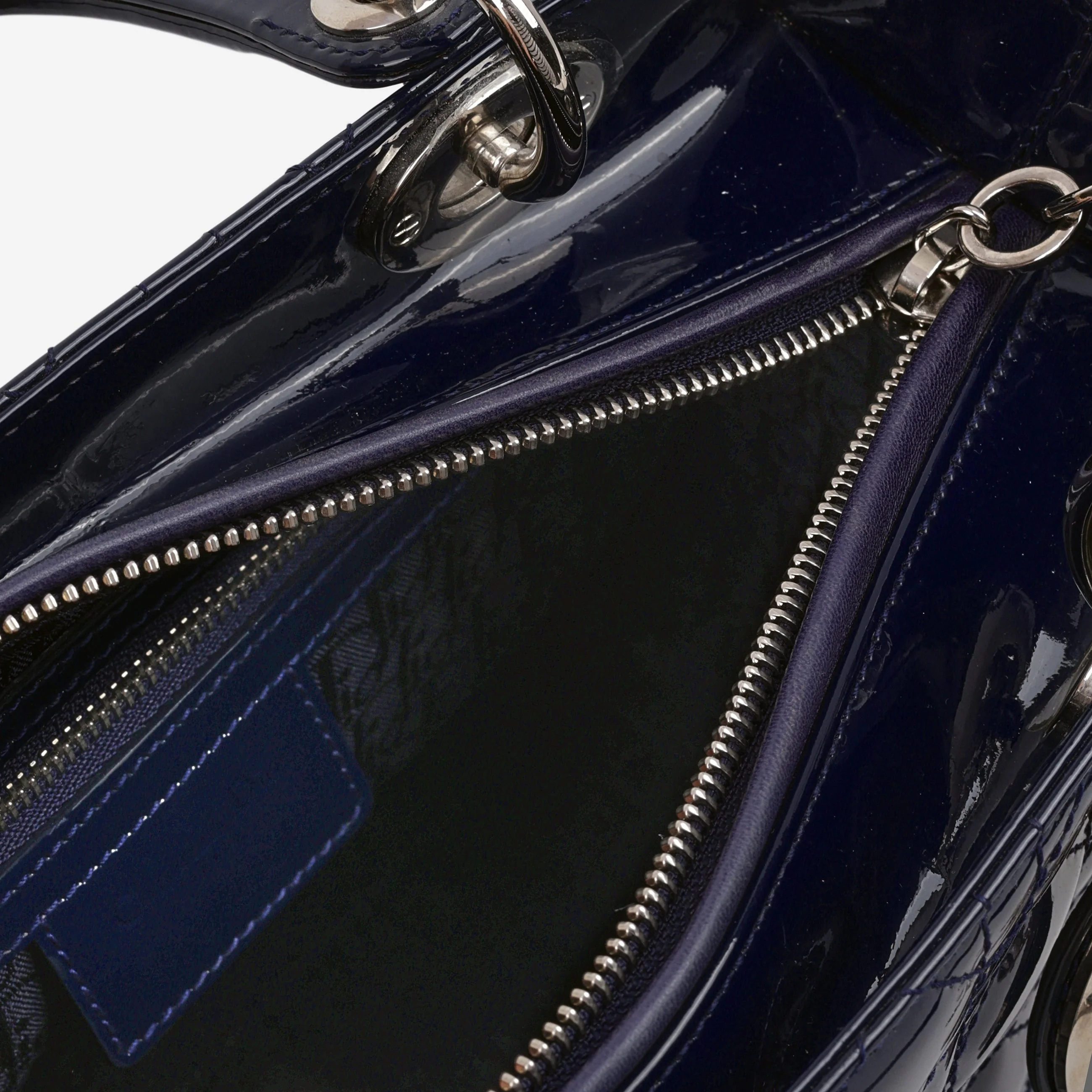 Dior Medium Lady Dior - Navy Patent Calfskin | Silver Hardware - Image 7