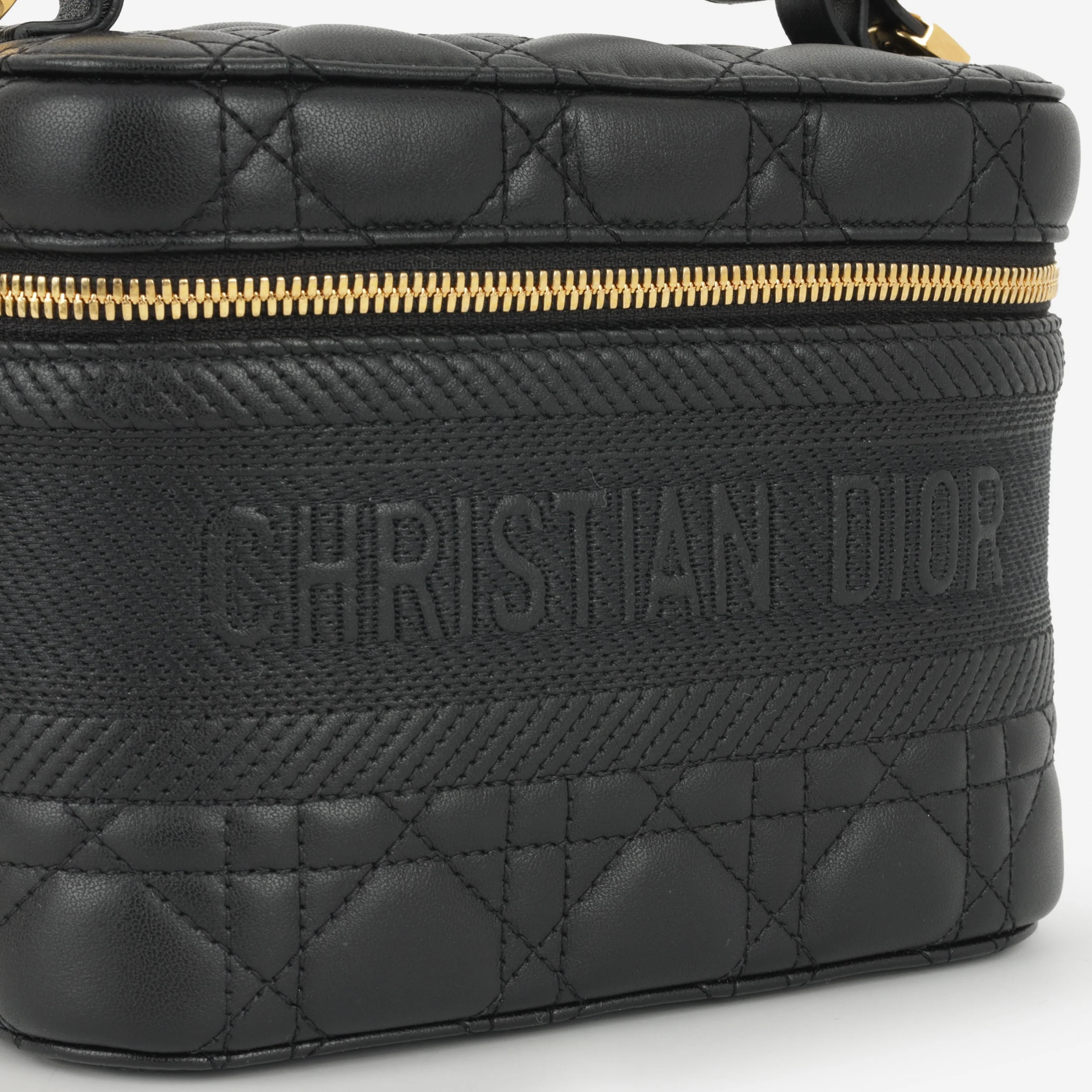Dior Small DiorTravel Vanity Case with Strap - Black Lambskin / Embroidery | Gold Hardware - Image 6