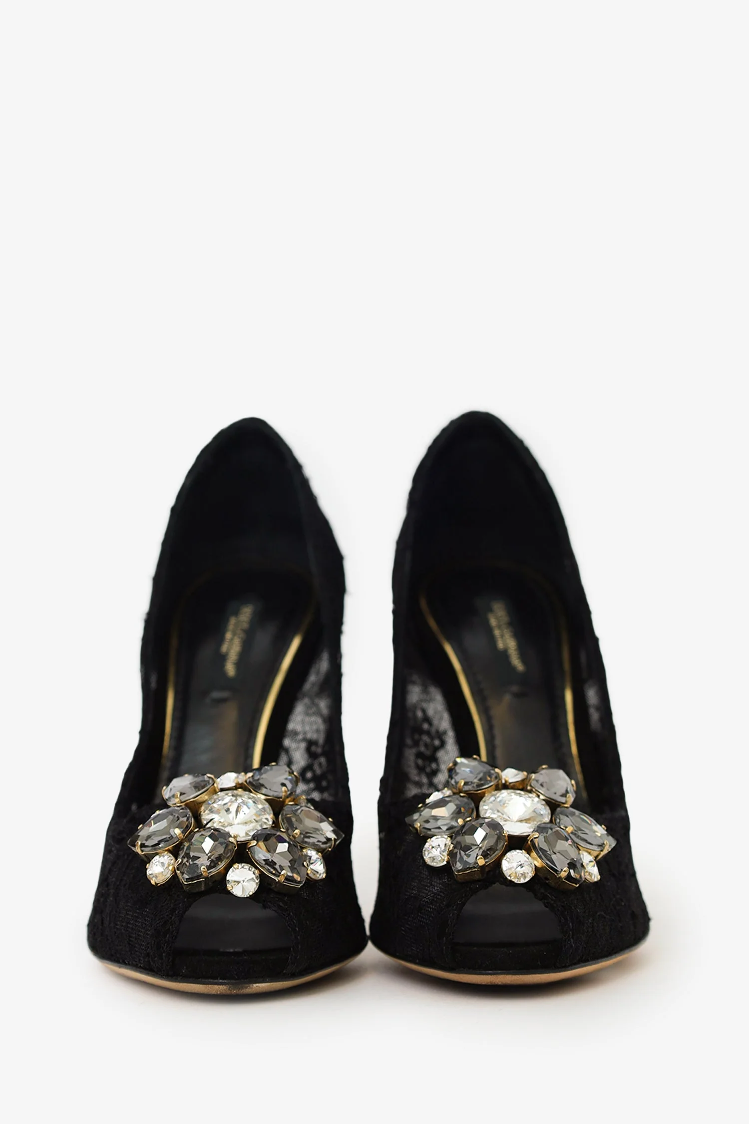 Dolce & Gabbana Black Lace Crystal Flower Heels Size 36.5 - Image 3