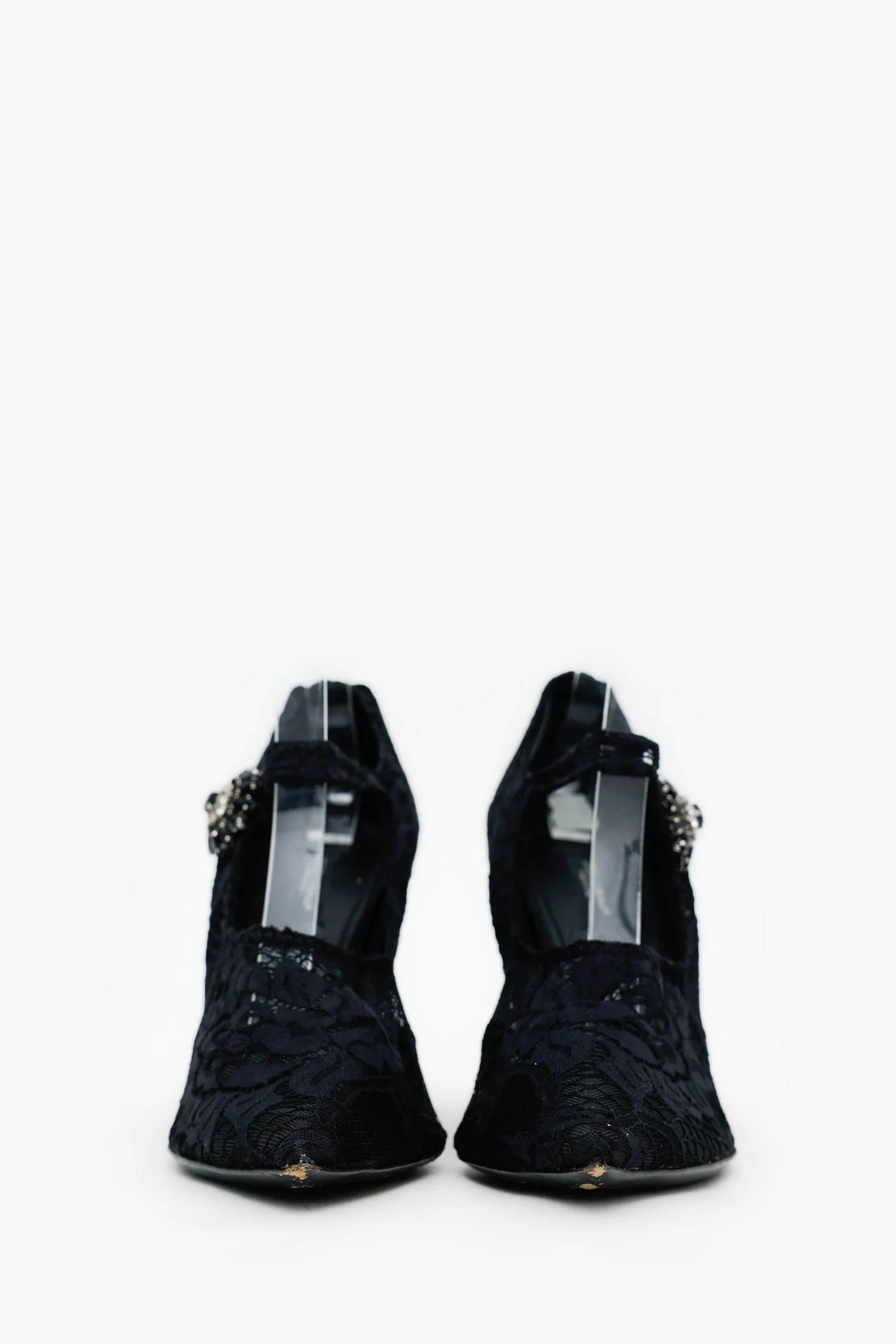 Dolce & Gabbana Black Lace Crystal Pumps Size 38.5 - Image 3