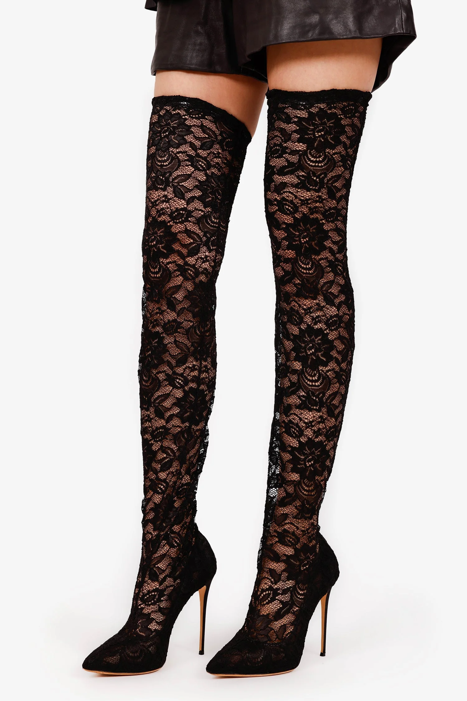 Dolce & Gabbana Black Lace Knee High Boots Size 40 - Image 2