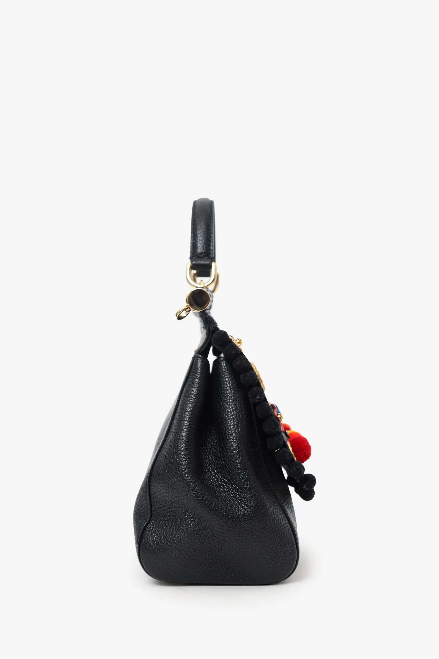 Dolce & Gabbana Black Leather Embellished Medium Sicily Top Handle Bag - Image 3