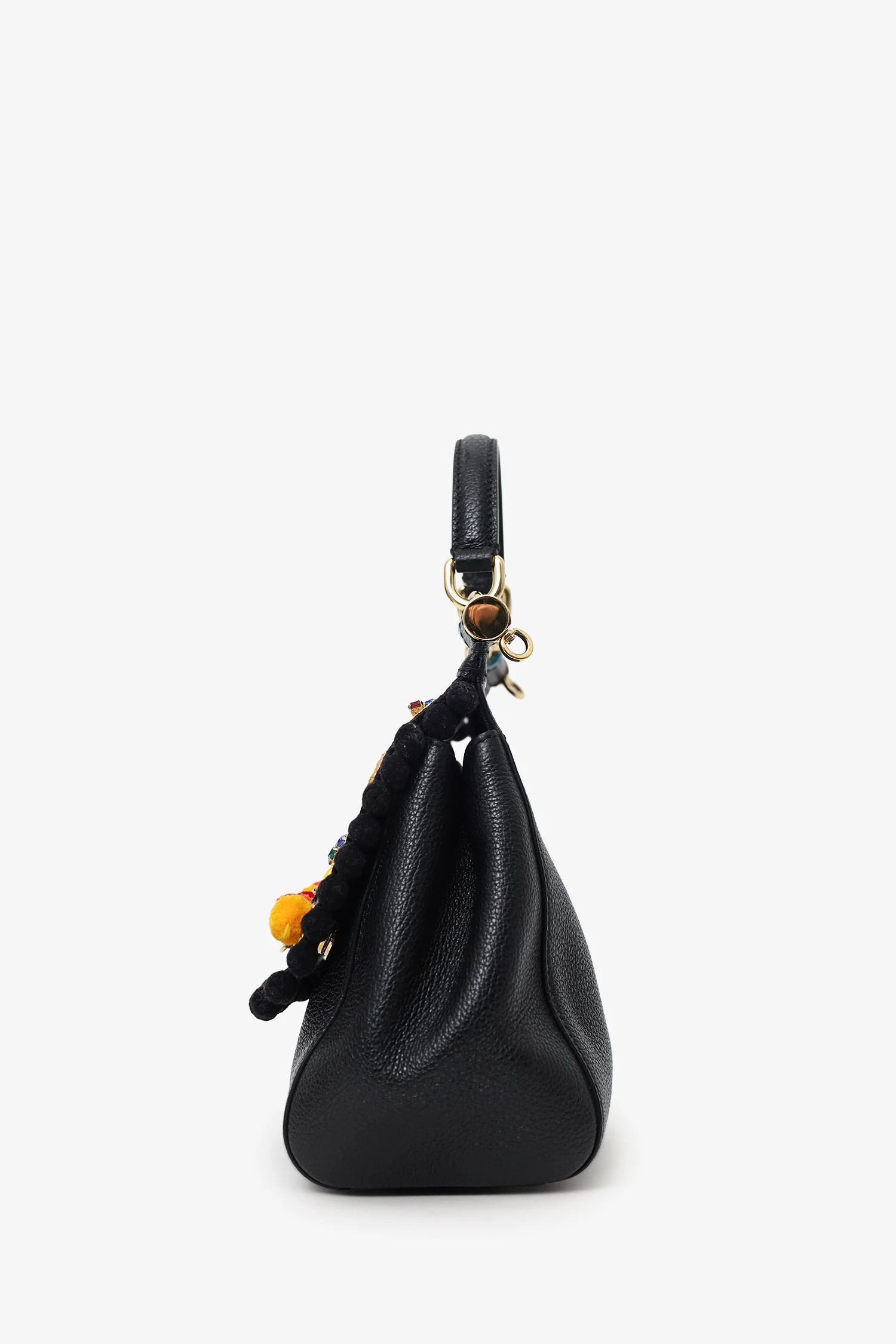Dolce & Gabbana Black Leather Embellished Medium Sicily Top Handle Bag - Image 4
