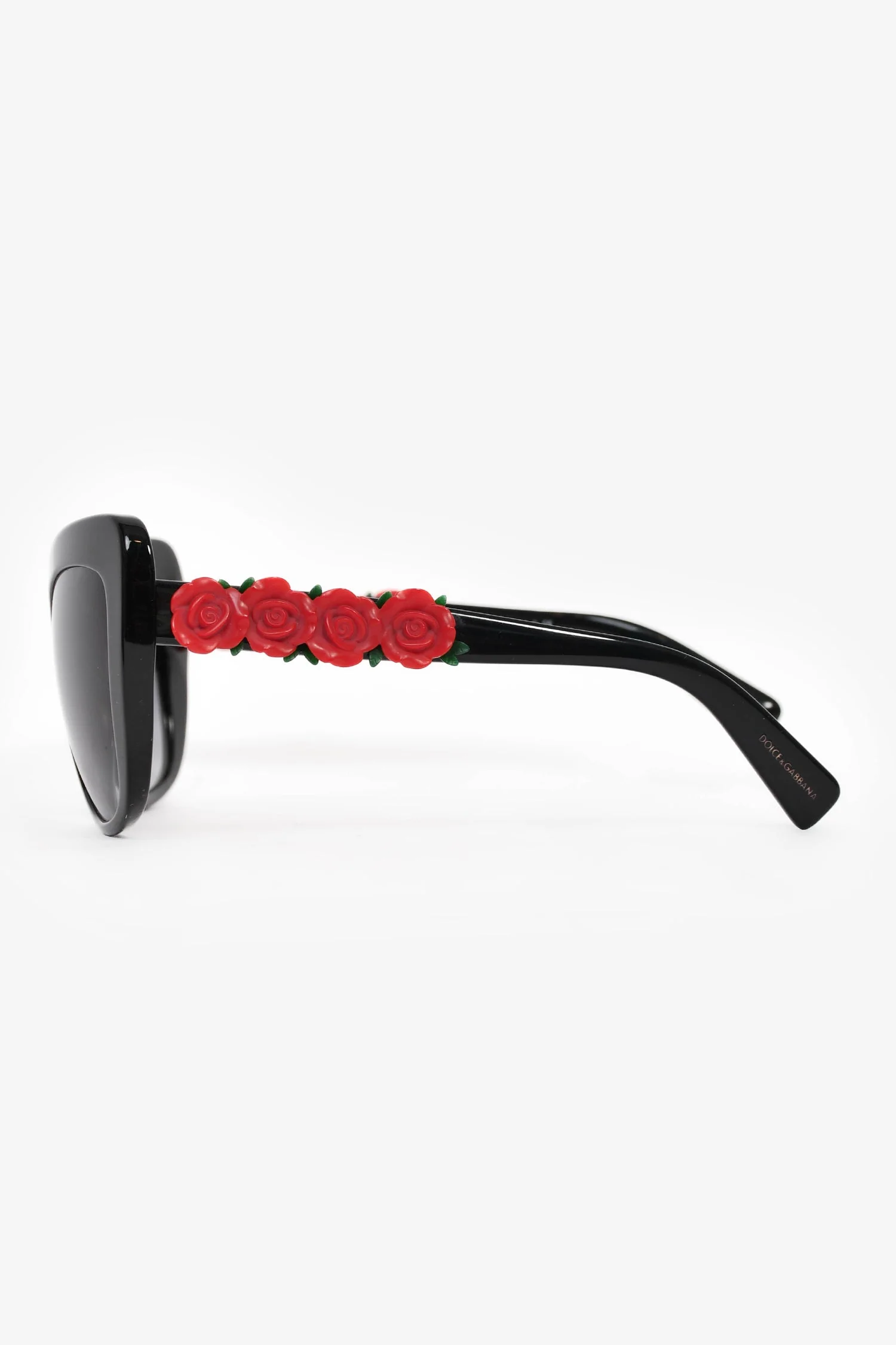 Dolce & Gabbana Black/Red Acrylic Rose Detail Sunglasses - Image 3