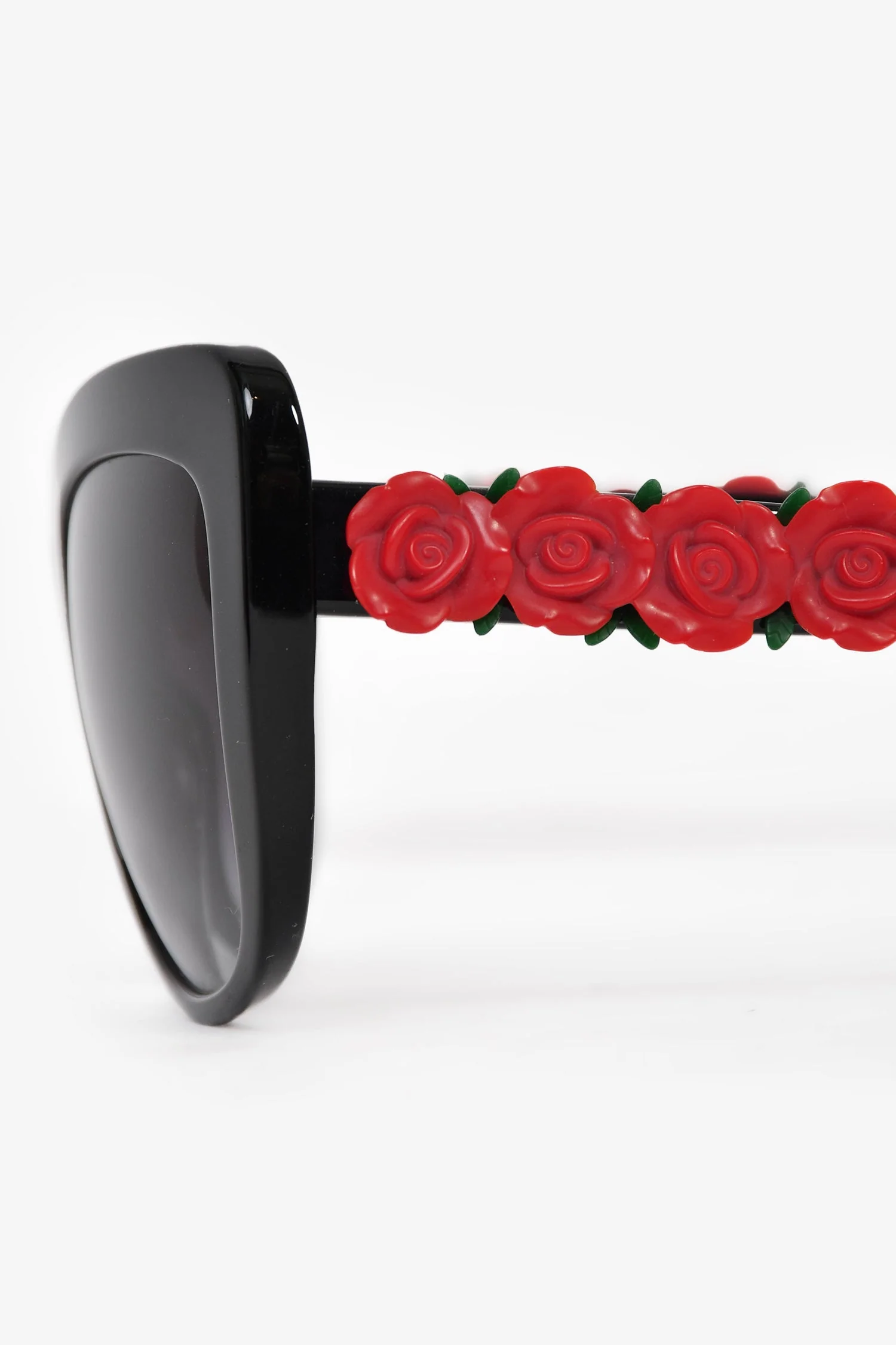 Dolce & Gabbana Black/Red Acrylic Rose Detail Sunglasses - Image 4
