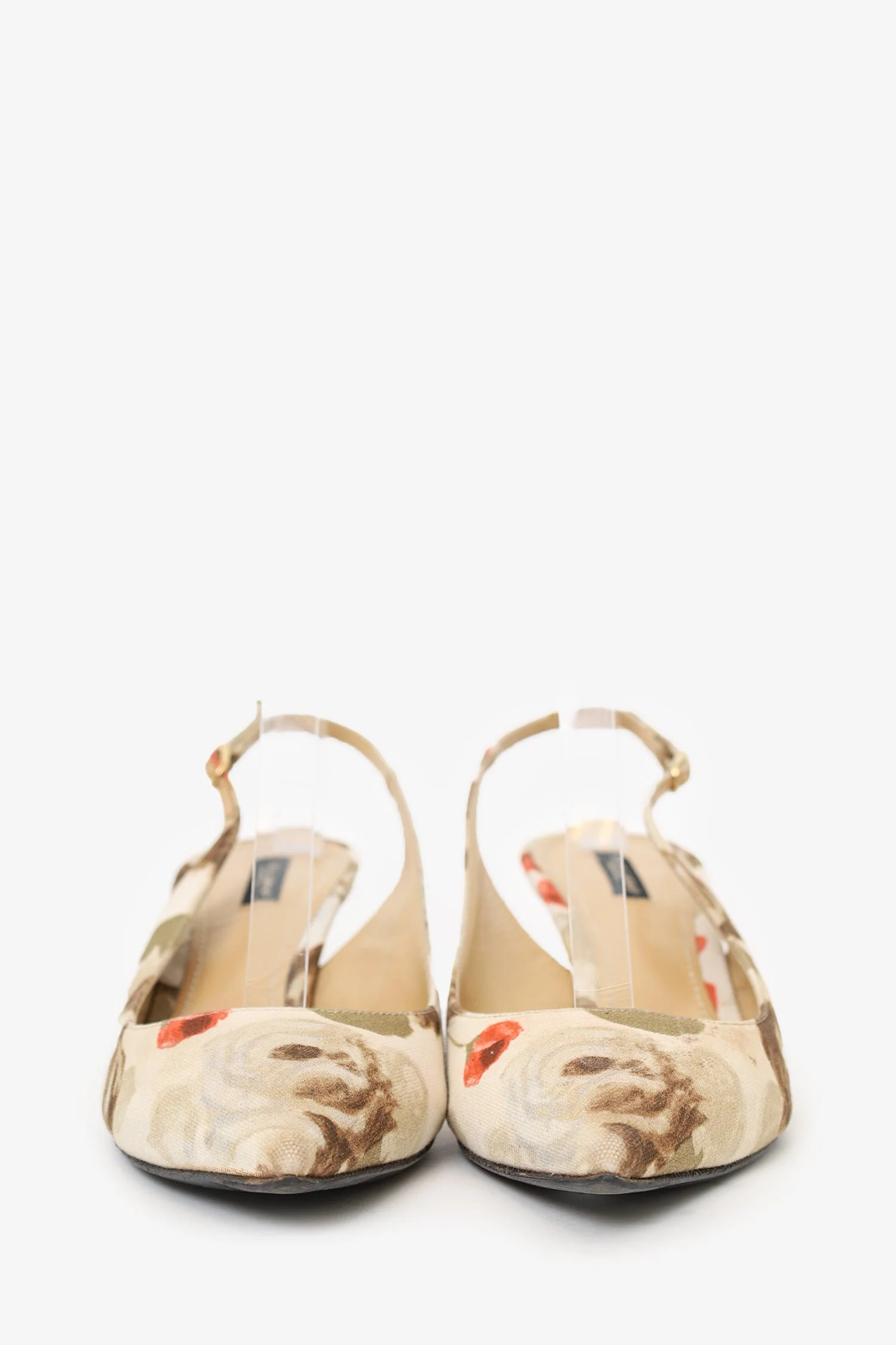 Dolce & Gabbana Cream/Brown Floral Print Sling Back Kitten Heels Size 41 - Image 3