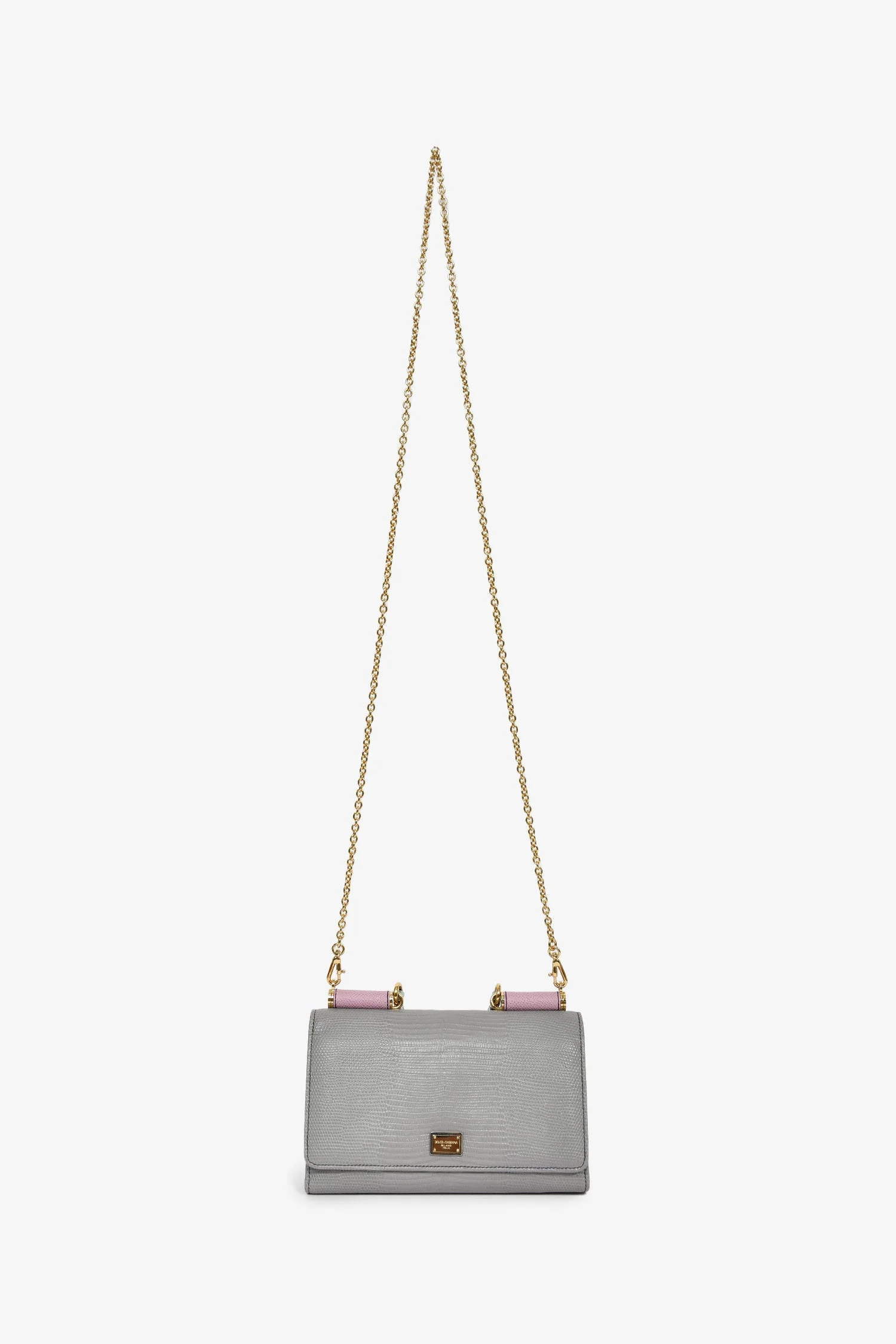 Dolce & Gabbana Grey/Pink/Green Leather Wallet on Chain Bag - Image 7
