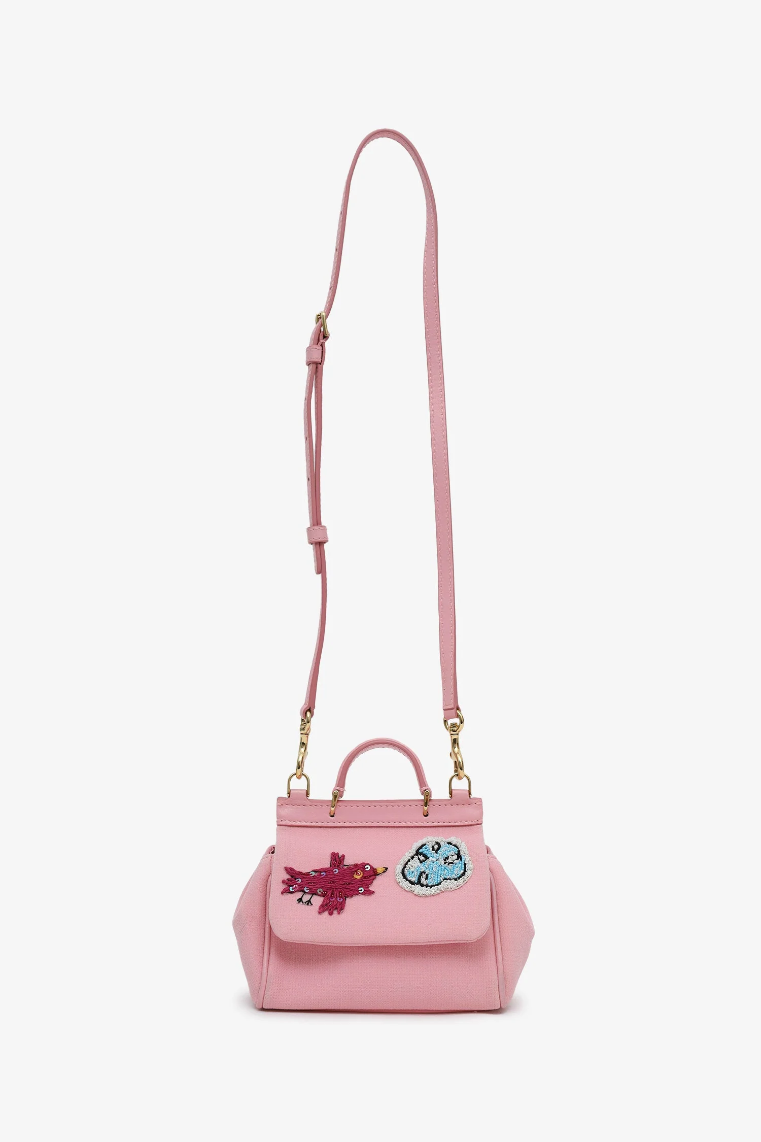 Dolce & Gabbana Pink Canvas/Leather Mini Sicily Top Handle Bag With Strap - Image 7