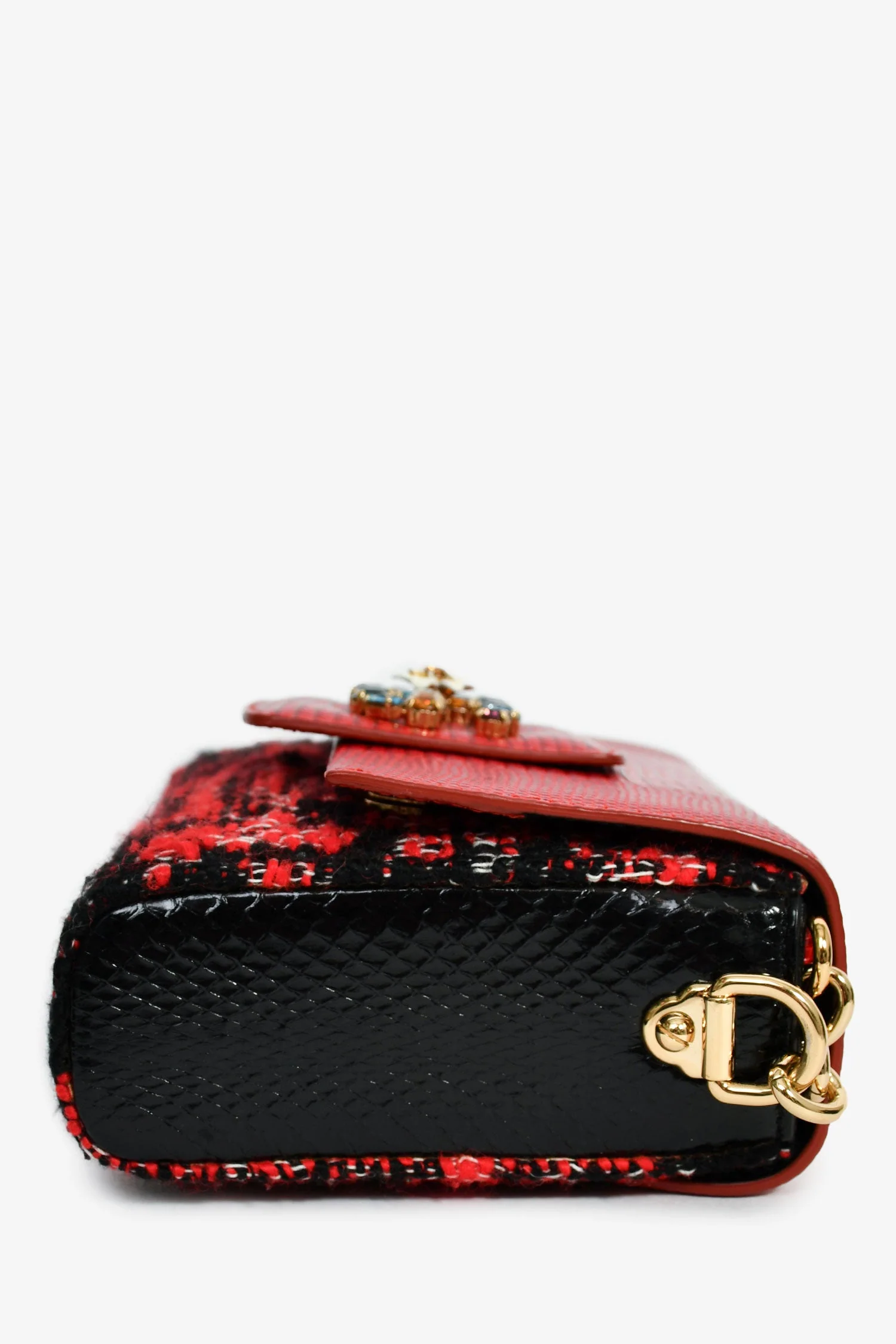 Dolce & Gabbana Red Embossed Leather Tweed Crystal DG Mini Crossbody Bag - Image 3