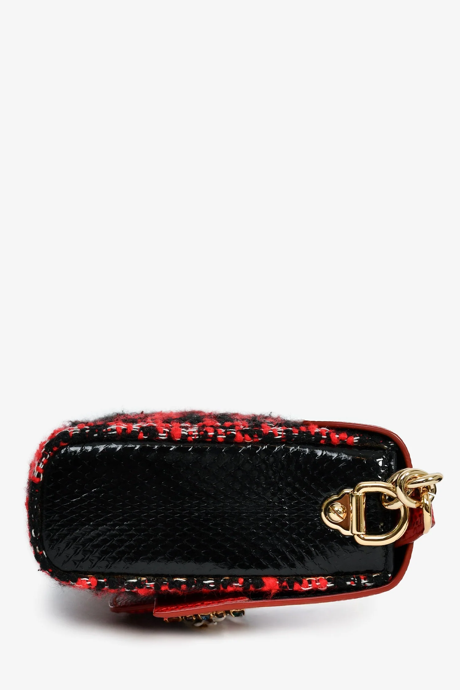 Dolce & Gabbana Red Embossed Leather Tweed Crystal DG Mini Crossbody Bag - Image 4