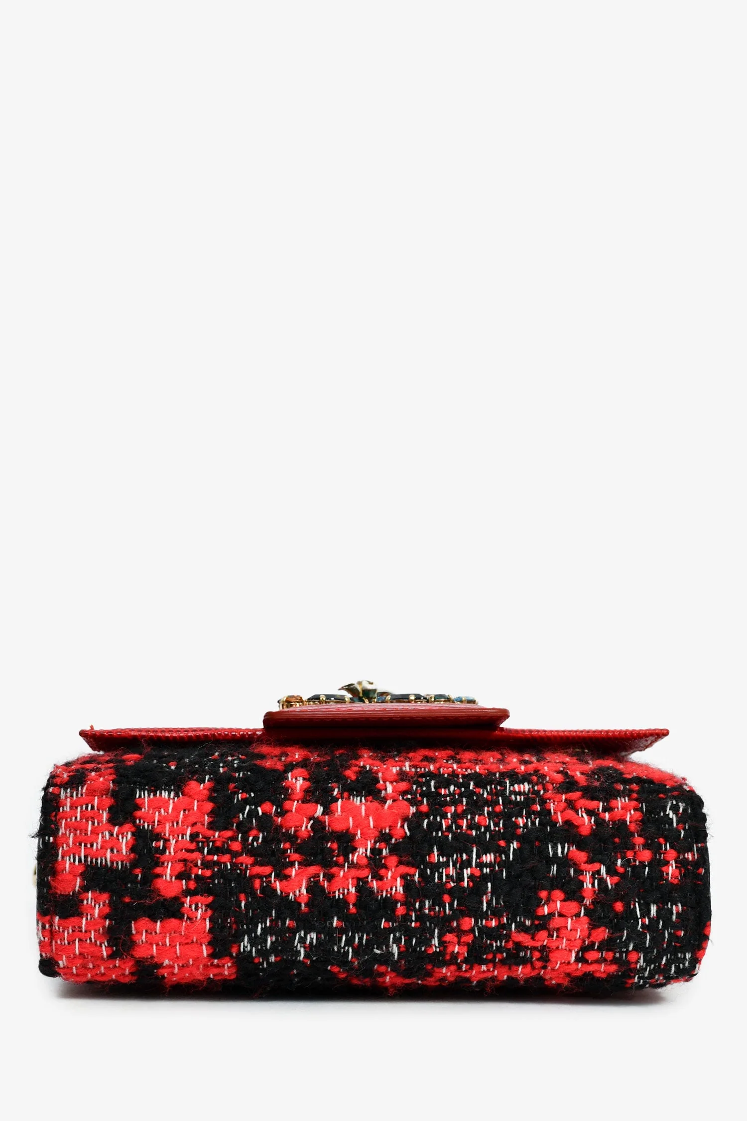 Dolce & Gabbana Red Embossed Leather Tweed Crystal DG Mini Crossbody Bag - Image 5
