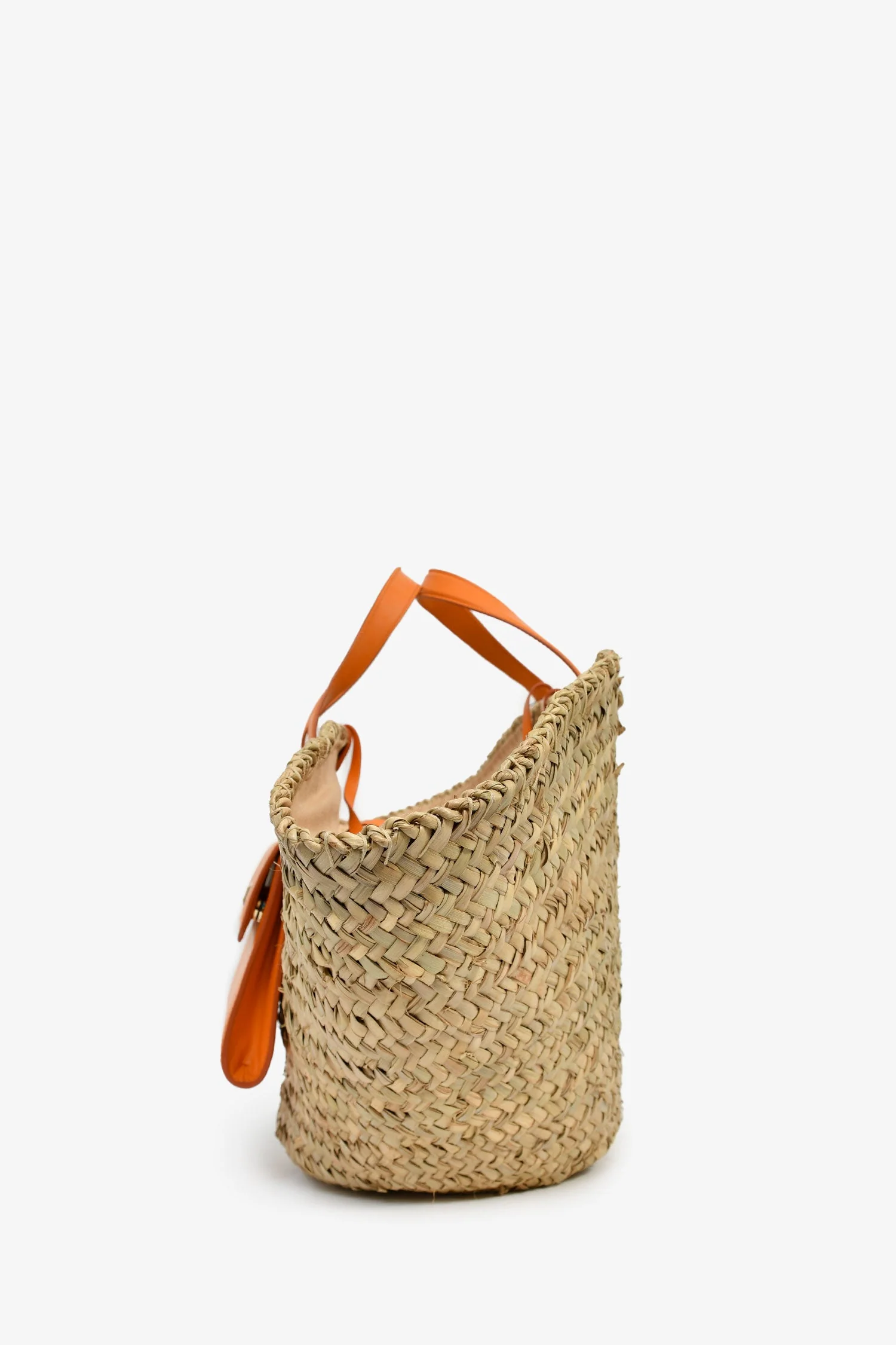 Dolce & Gabbana Straw/Leather Trim Orange Kendra Coffa Bag - Image 4