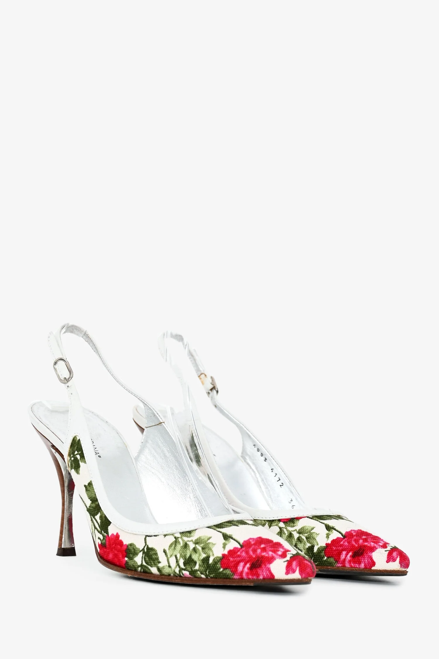 Dolce & Gabbana White Floral Pattern Slingback Pumps Size 36 - Image 2