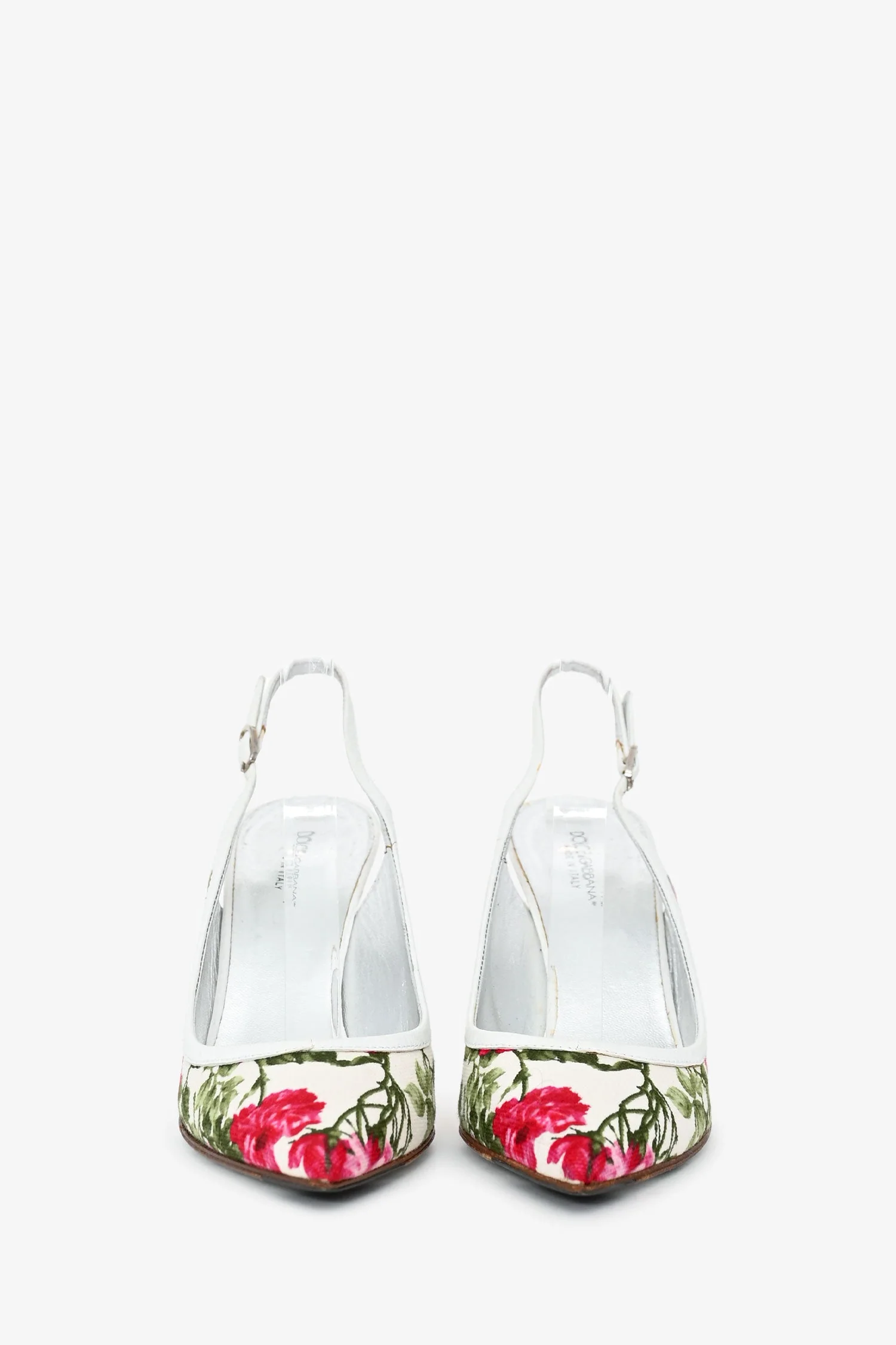 Dolce & Gabbana White Floral Pattern Slingback Pumps Size 36 - Image 3