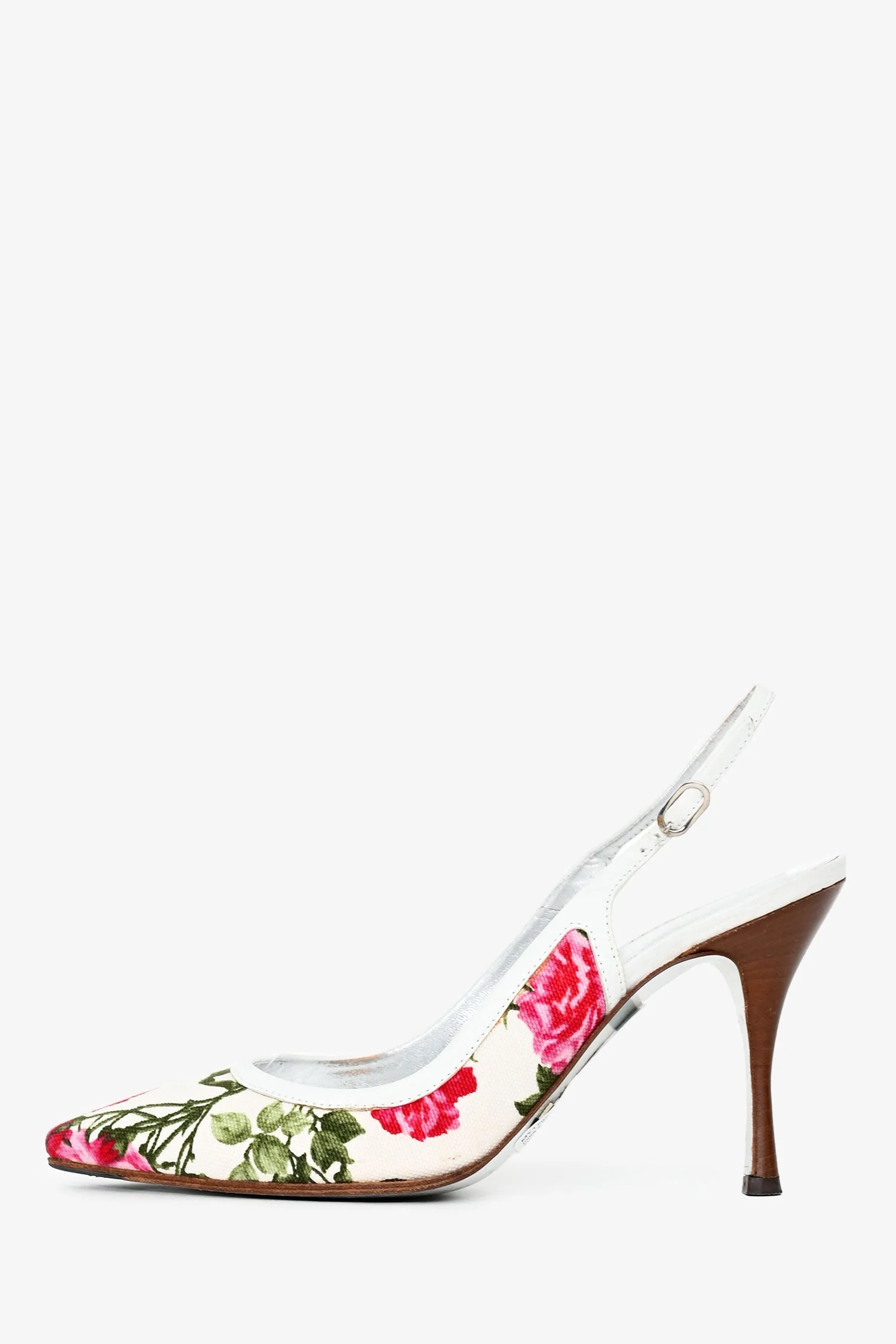 Dolce & Gabbana White Floral Pattern Slingback Pumps Size 36 - Image 4
