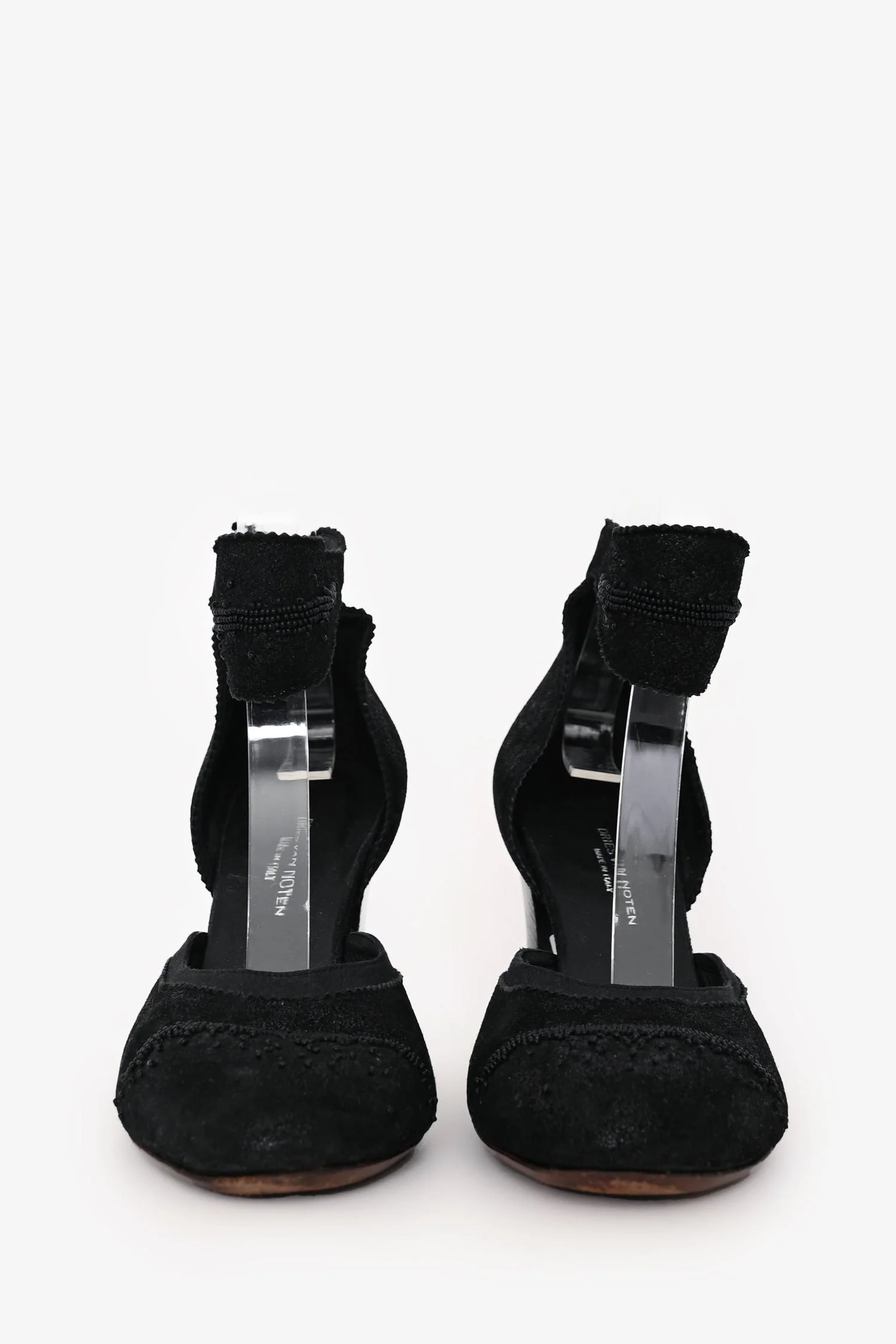 Dries Van Noten Black Suede Beaded Ankle Strap Pumps Size 36.5 - Image 3