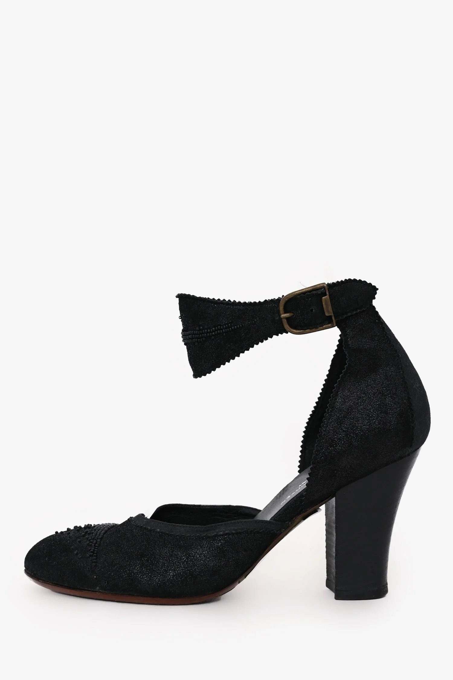 Dries Van Noten Black Suede Beaded Ankle Strap Pumps Size 36.5 - Image 4