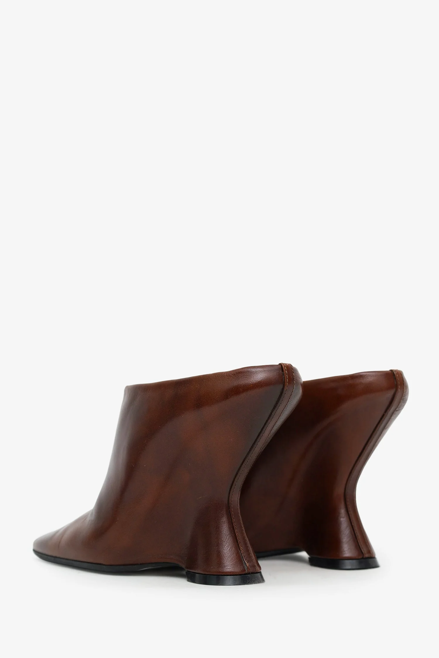 Dries Van Noten Brown Leather 'Glove' Wedge Mules Size 39 - Image 4