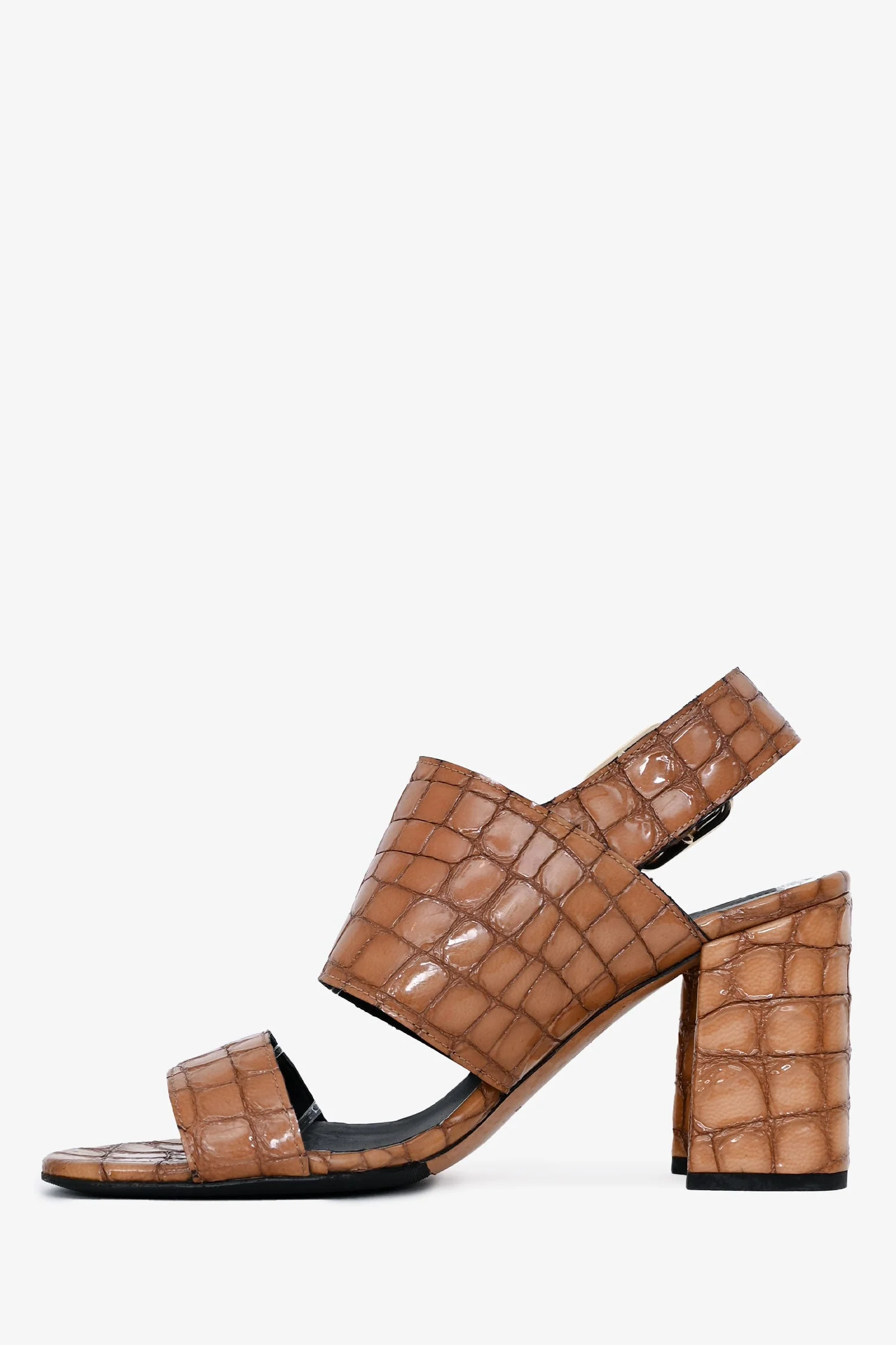 Dries Van Noten Brown Patent Croc Embossed Leather Sandal Heels Size 40 - Image 4