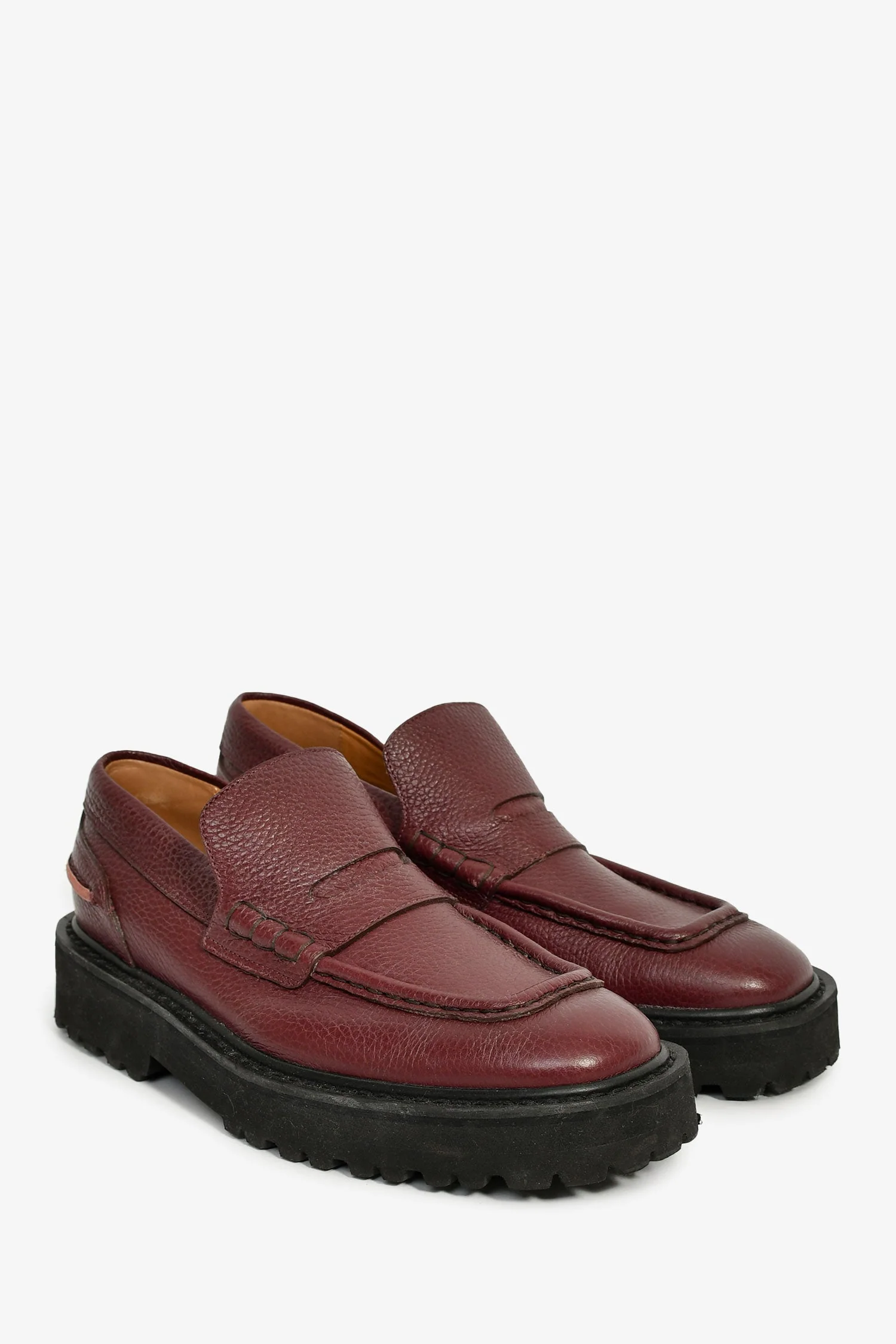 Dries Van Noten Burgundy Leather Platform Penny Loafers Size 39 - Image 2