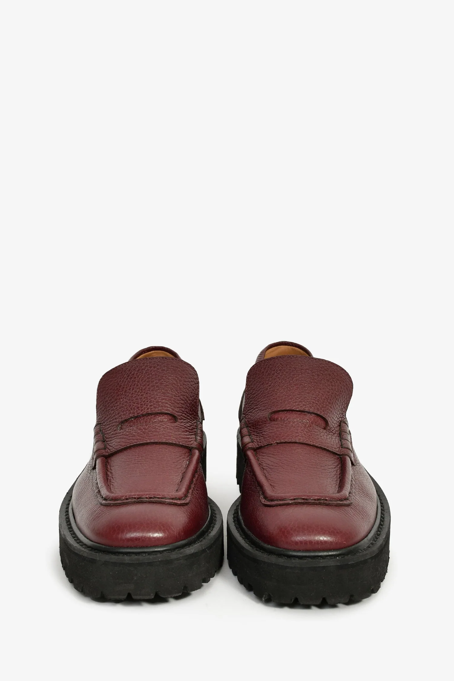Dries Van Noten Burgundy Leather Platform Penny Loafers Size 39 - Image 3