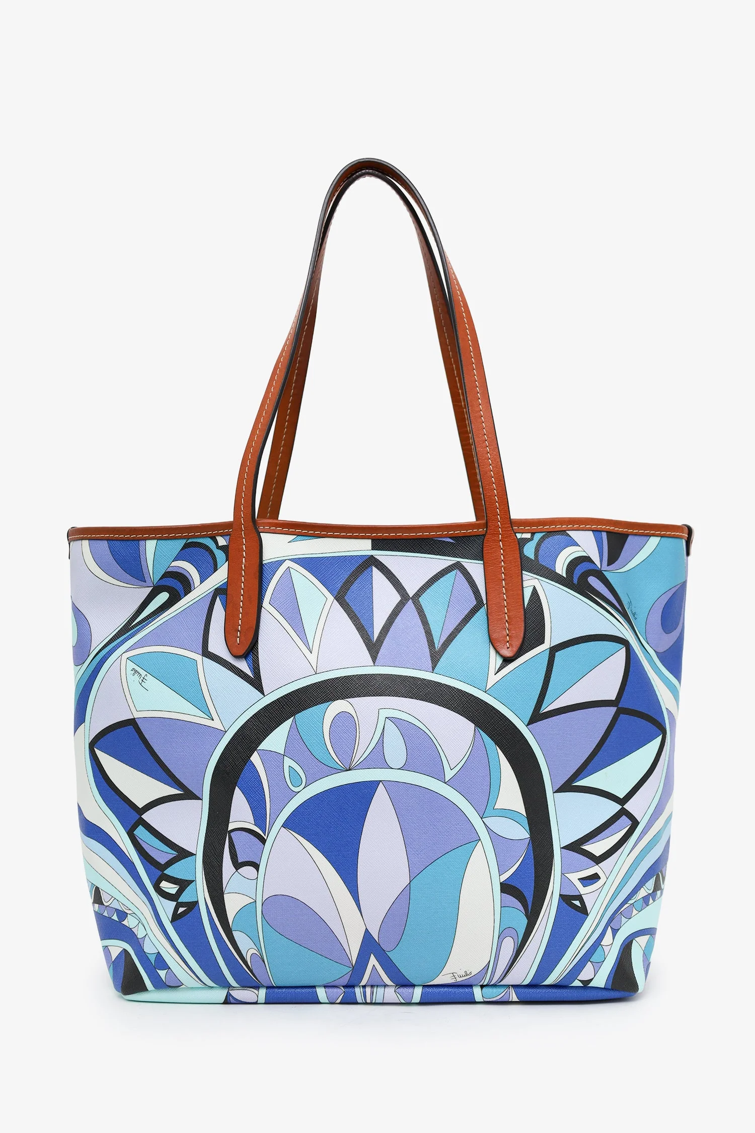 Emilio Pucci Blue Leather Printed Tote Bag - Image 2