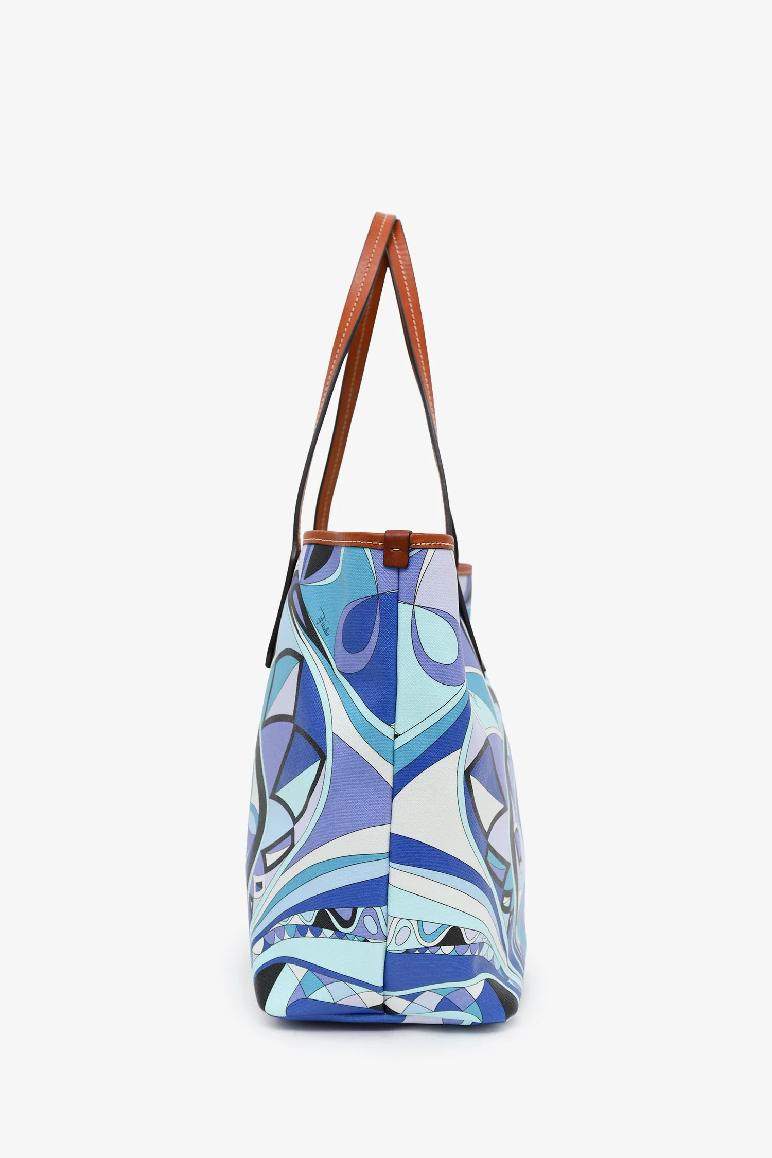 Emilio Pucci Blue Leather Printed Tote Bag - Image 3