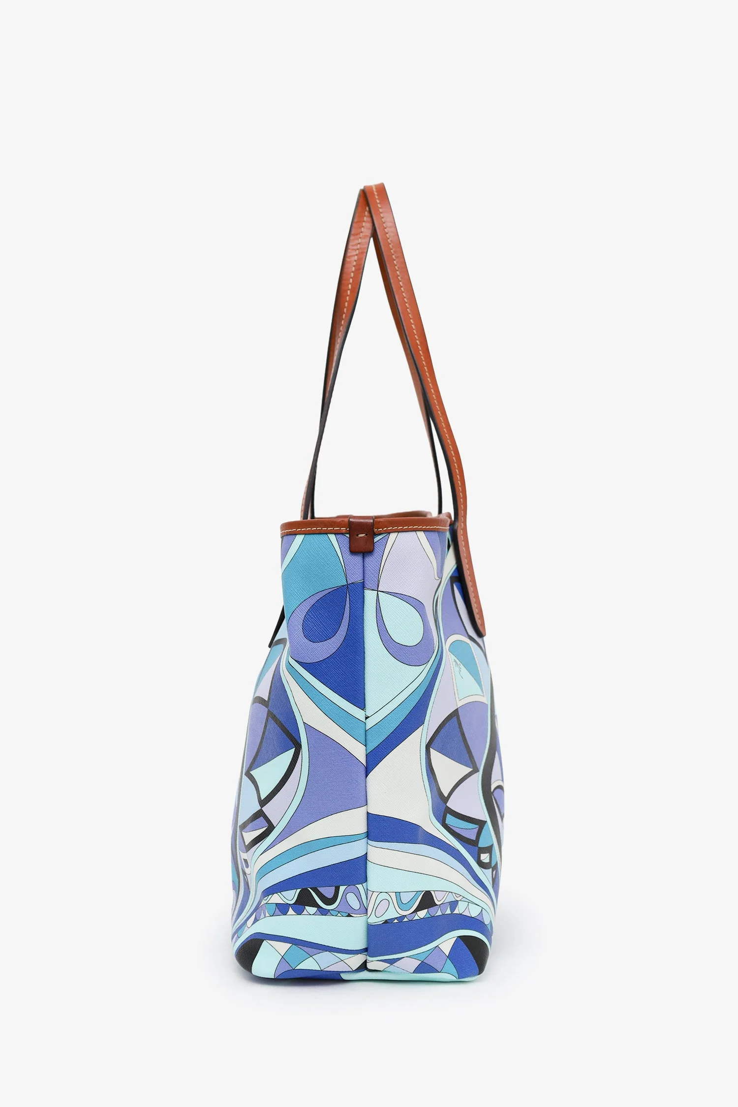 Emilio Pucci Blue Leather Printed Tote Bag - Image 4