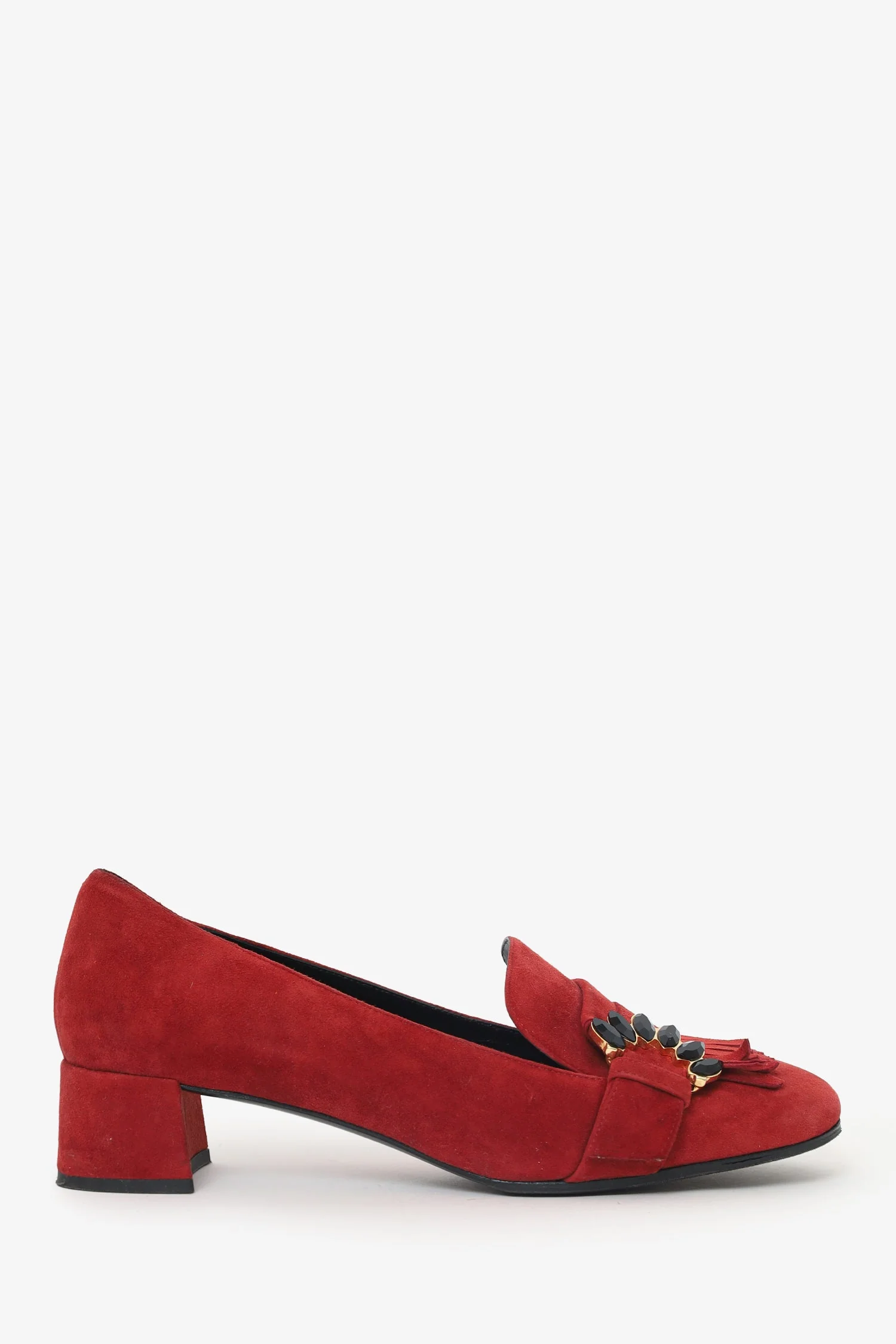 Erdem Red Suede Crystal Detail Block Heels Size 38
