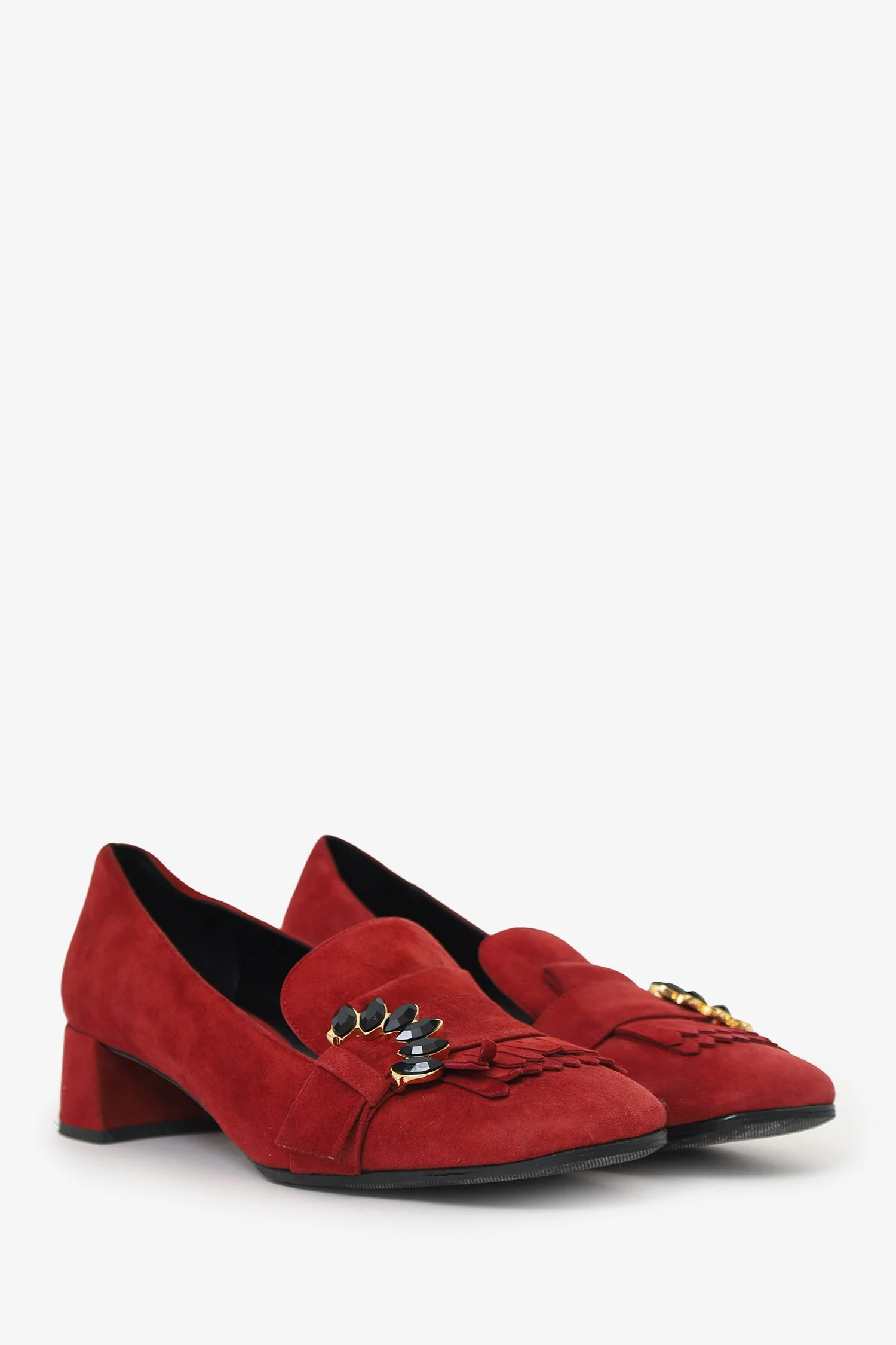 Erdem Red Suede Crystal Detail Block Heels Size 38 - Image 2