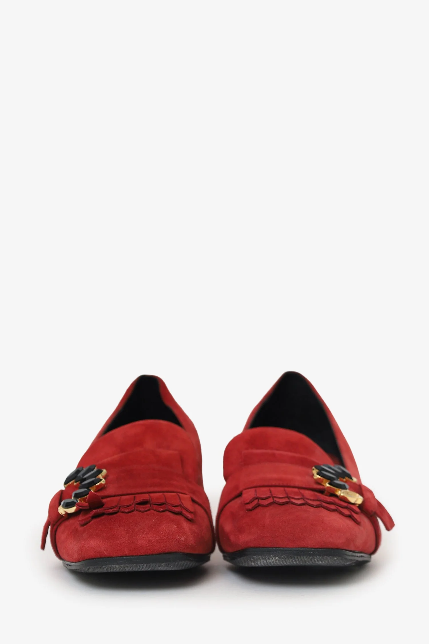 Erdem Red Suede Crystal Detail Block Heels Size 38 - Image 3