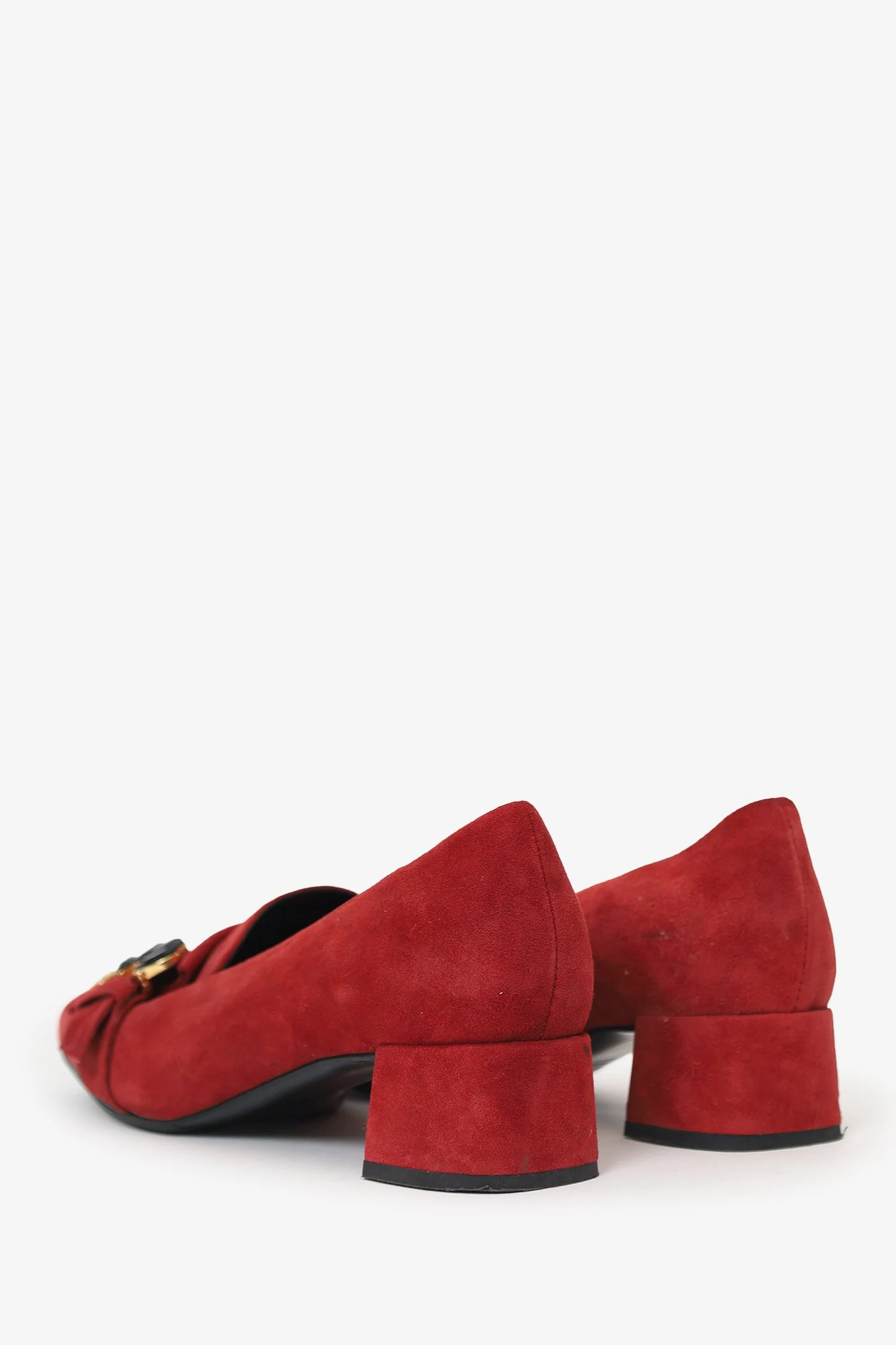 Erdem Red Suede Crystal Detail Block Heels Size 38 - Image 4