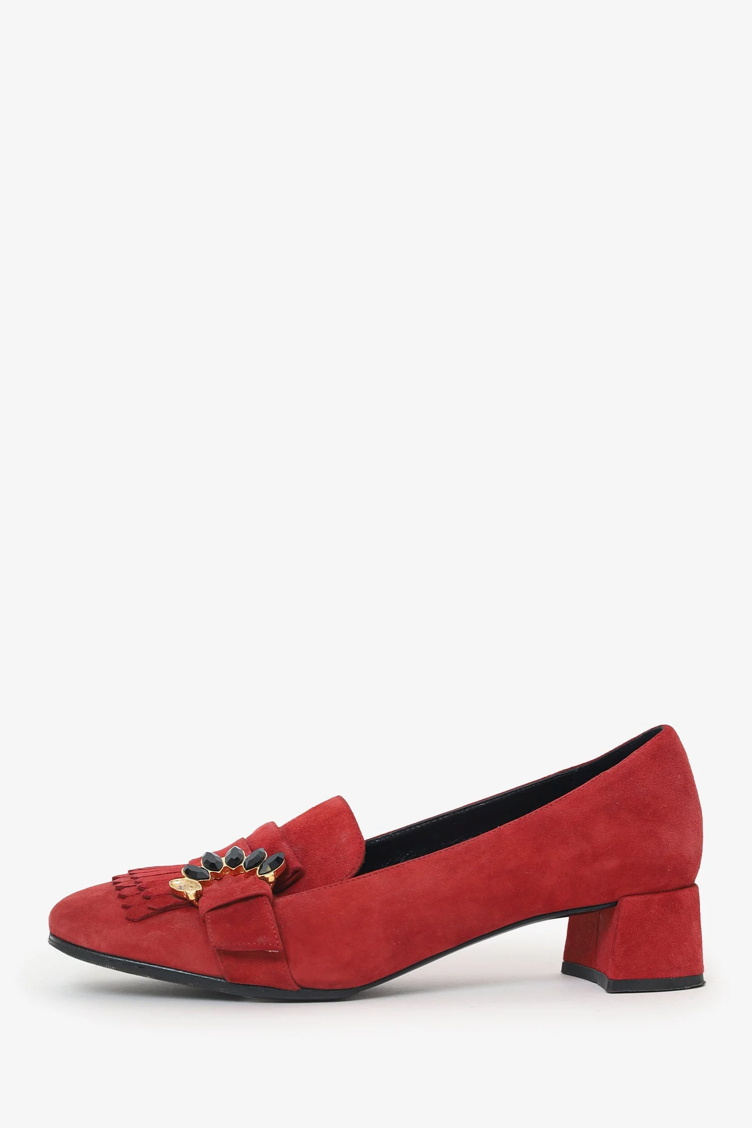 Erdem Red Suede Crystal Detail Block Heels Size 38 - Image 5