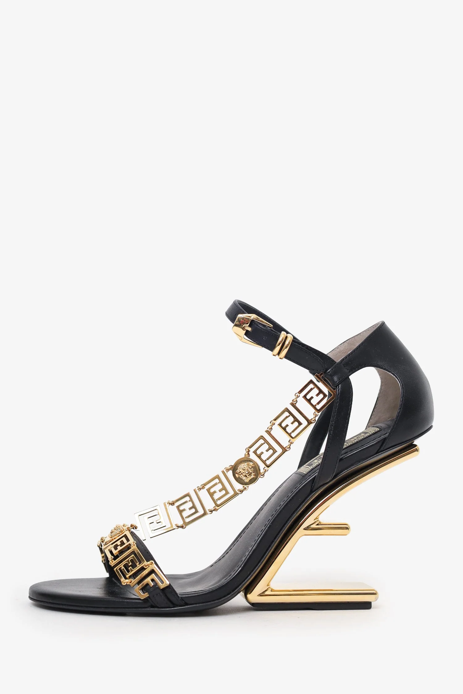 Fendace Black Leather 'First' Slingback Heels Size 37 - Image 4