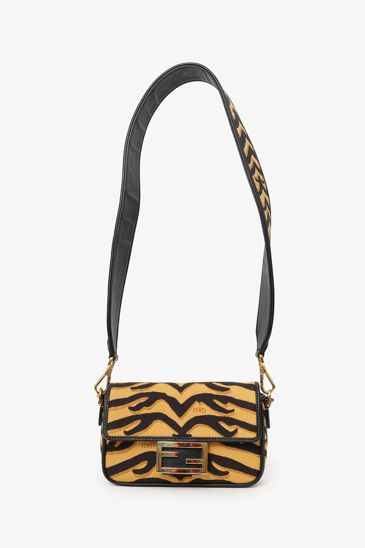 Fendi 2021 Tiger Embroidered Canvas Baguette Bag - Image 6