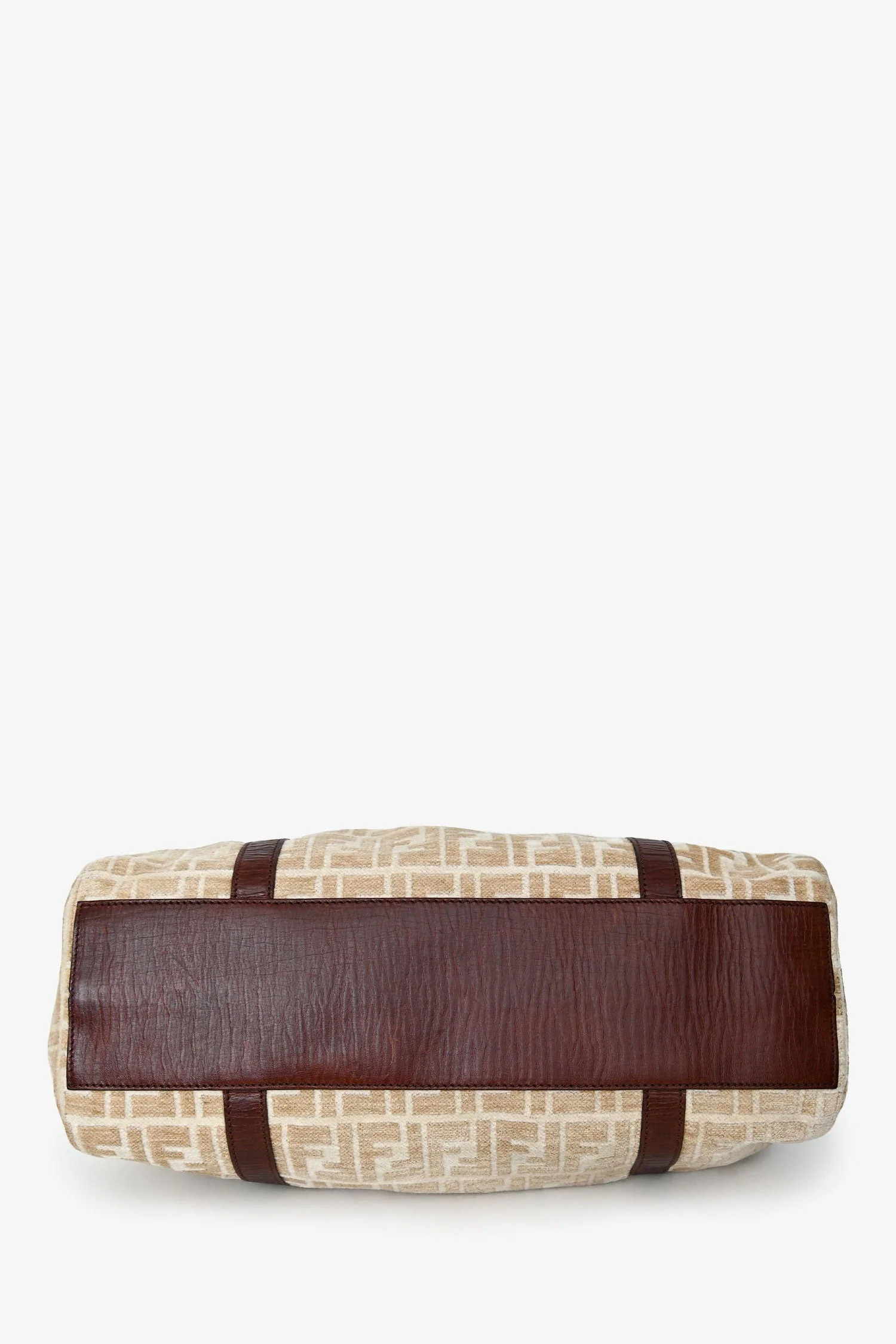 Fendi Beige/Brown Velvet/Leather Zucca Baguette Hobo Bag - Image 5