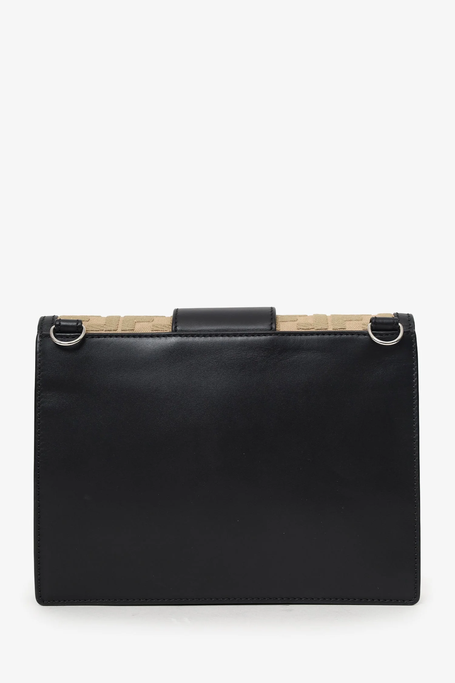 Fendi Black/Beige Calfskin/Canvas FF 1974 Flat Baguette Crossbody - Image 3