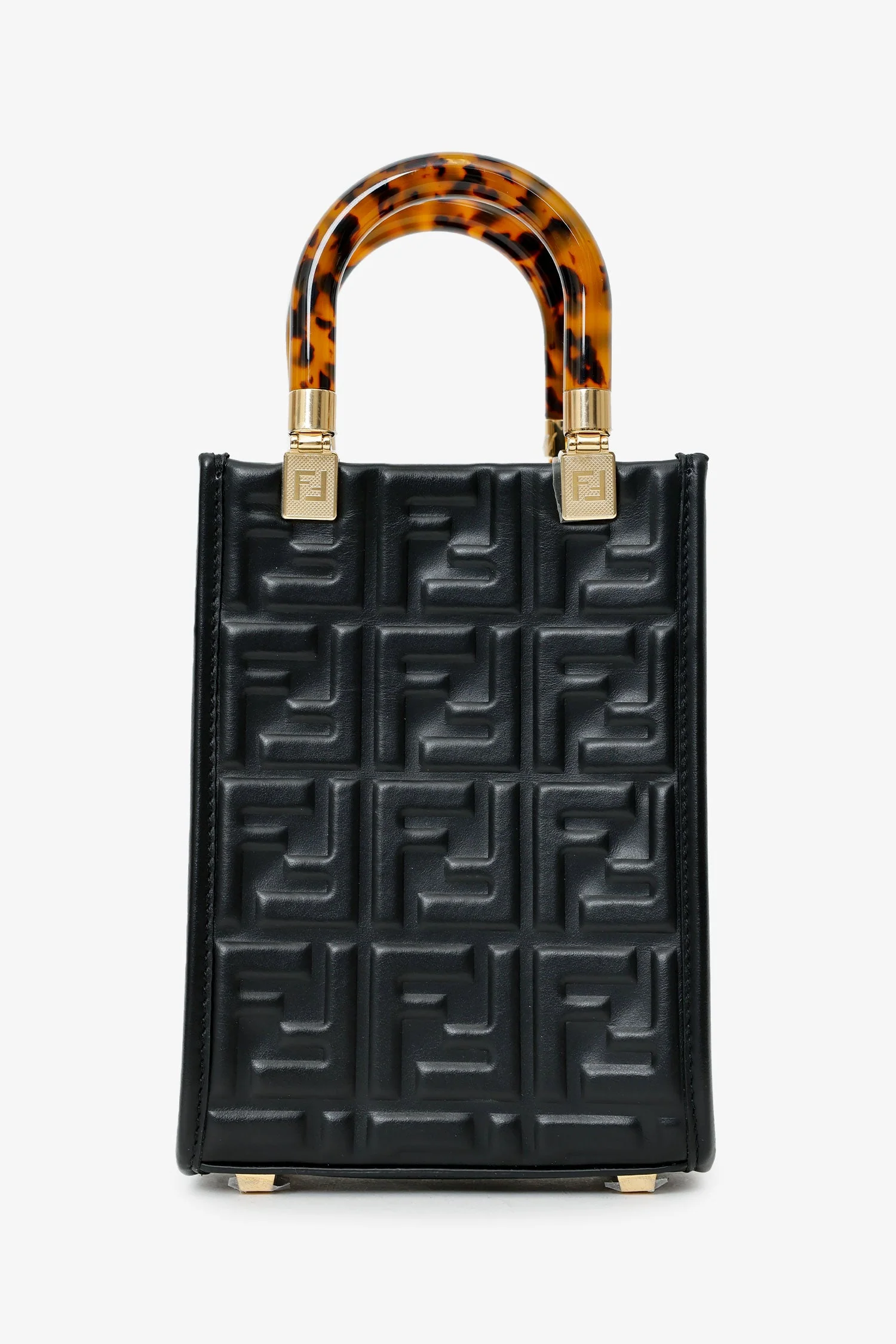 Fendi Black FF Embossed Leather Mini Sunshine Shopper Tote - Image 2